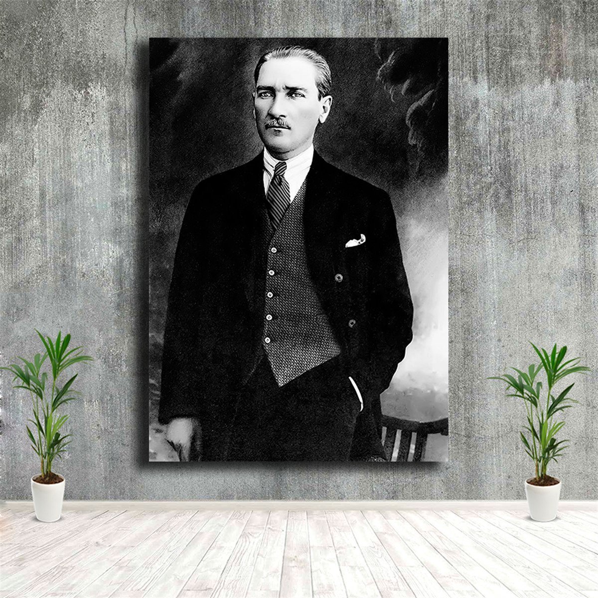 Eli Cebinde Yelekli Siyah Beyaz M. K. Atatürk Tablosu Eli Cebinde Yelekli Siyah Beyaz M. K. Atatürk Tablosu | Çerçeveli Atatürk Tabloları Kanvas ATATÜRK Tabloları KARAHAN ÇERÇEVE ve KANVAS TABLO