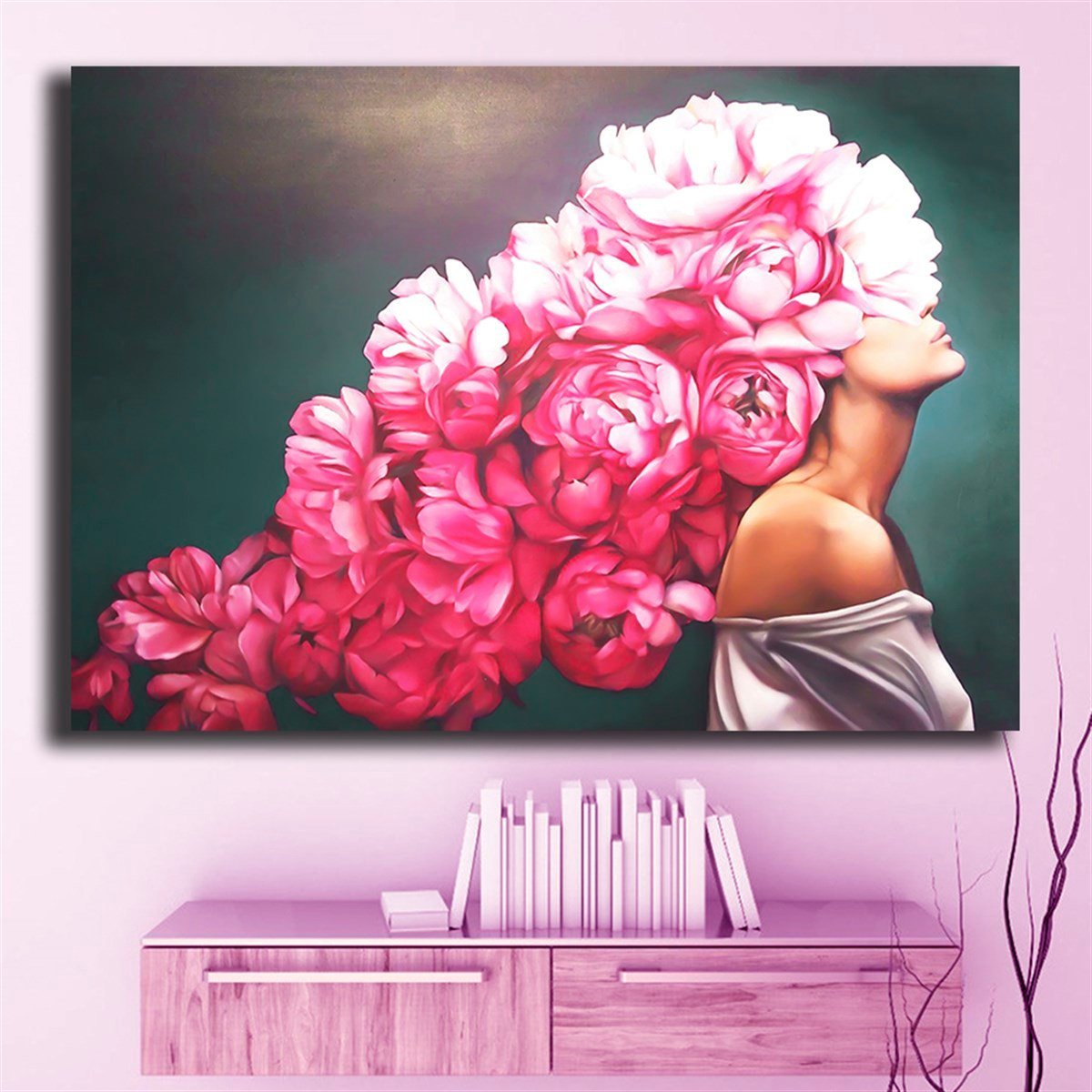 Kanvas Tablo Çiçek Başlı Kadın | Çerçeveli Flower WomanKanvas Tablo Pembe Gül Saçlı Kanvas KadınKanvas Kadın Tabloları