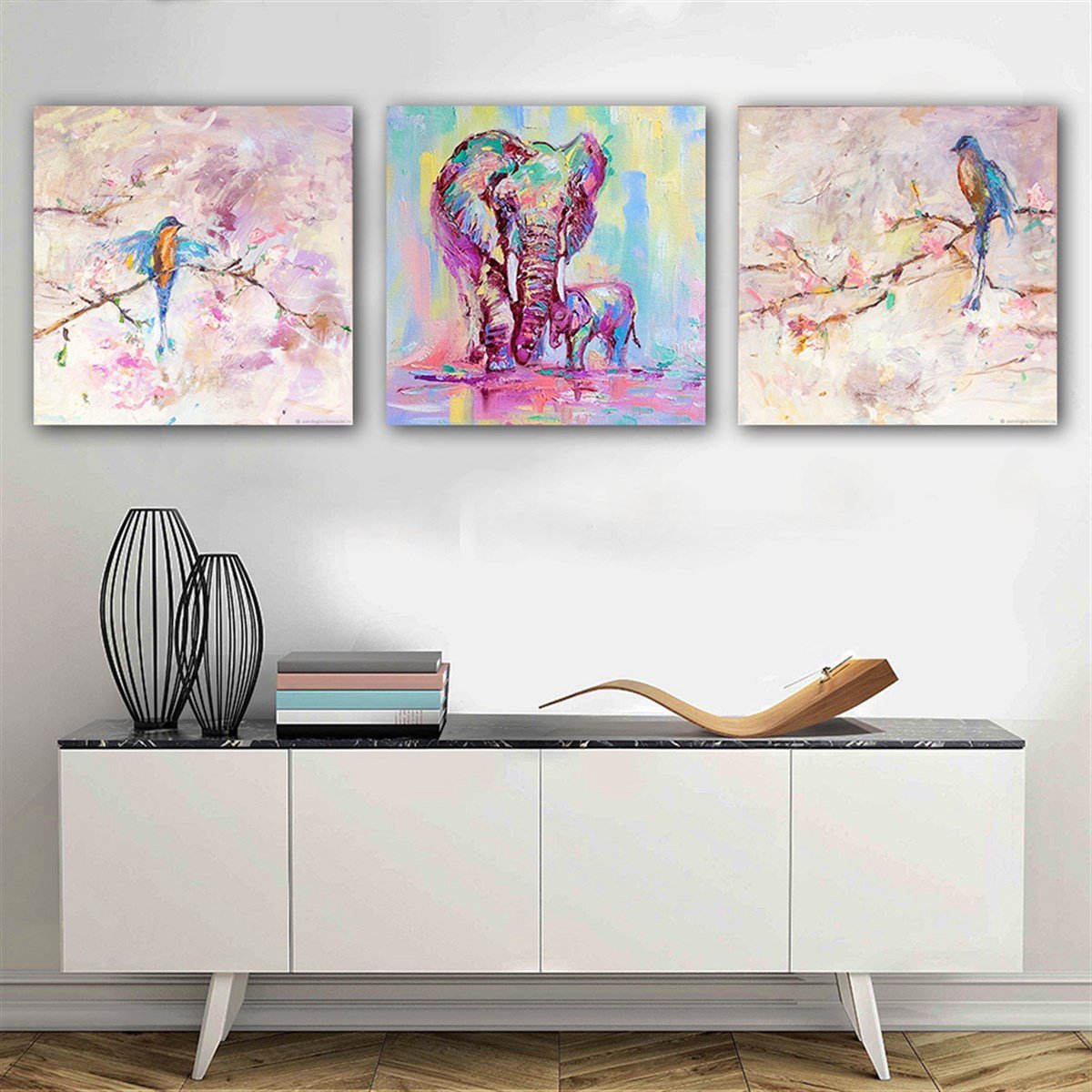 Kanvas Tablo Kuşlu Filli 3 Parça Set 49 Kanvas Tablo Modelleri | Çerçeveli Modern Kanvas Tablo Seti 3 lü Kanvas Tablo KARAHAN ÇERÇEVE ve KANVAS TABLO