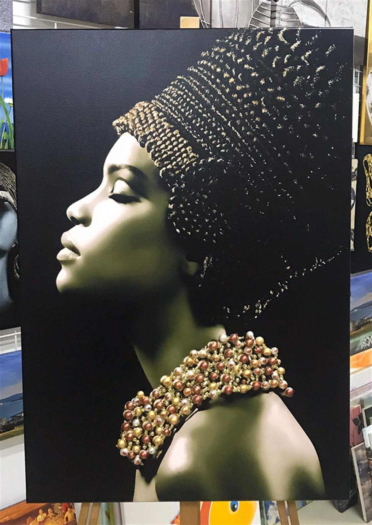 Simli Kanvas Tablo Kolyeli Afrikalı Kadın
