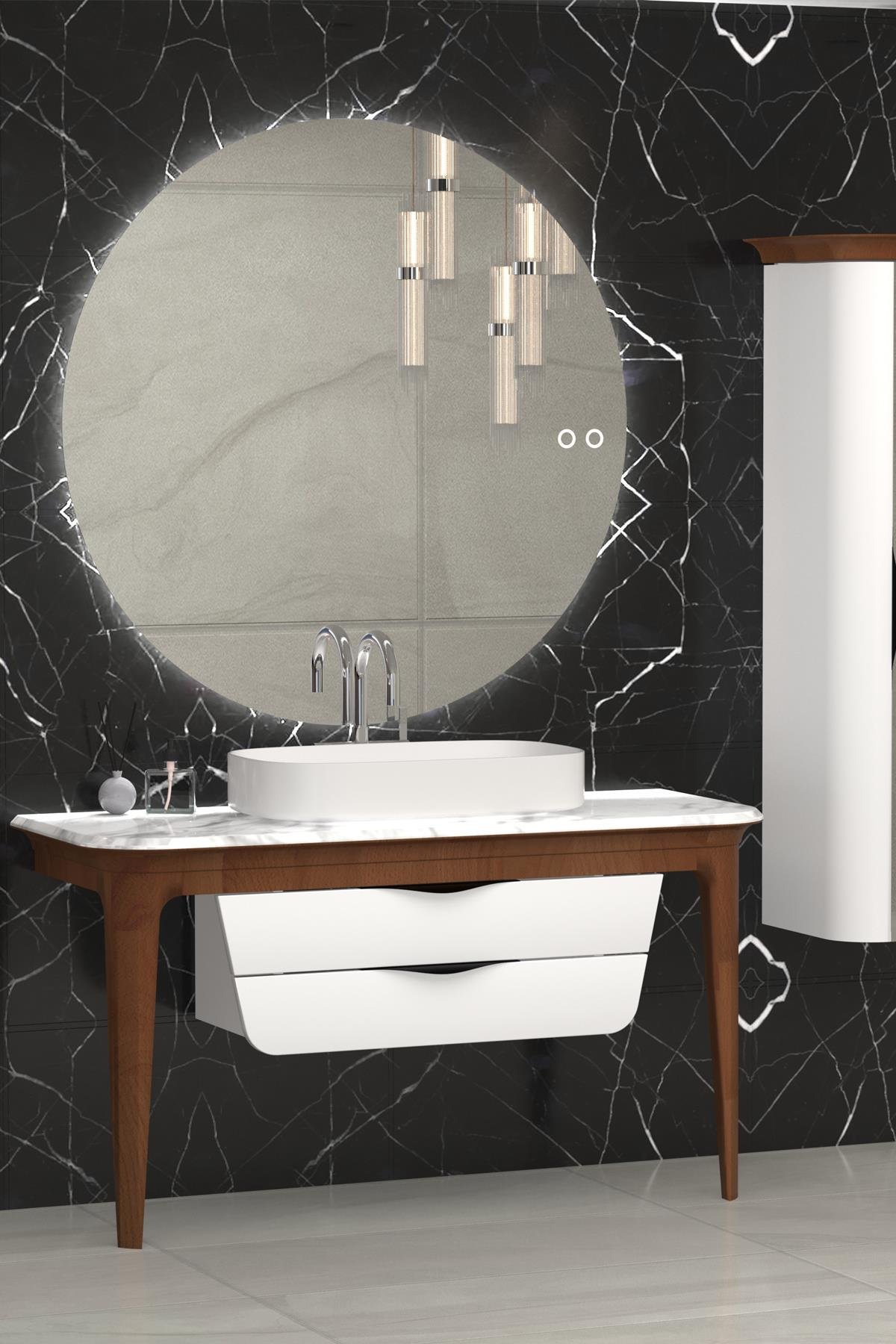 BREZZA 130 CM BELENCO TEZGAH BEYAZ LAVABOLU BANYO DOLABI (BOY DOLAP DAHİL)
