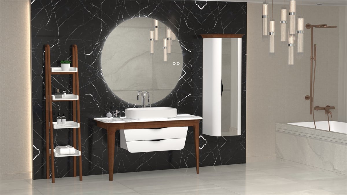 BREZZA 130 CM BELENCO TEZGAH BEYAZ LAVABOLU BANYO DOLABI (BOY DOLAP DAHİL)