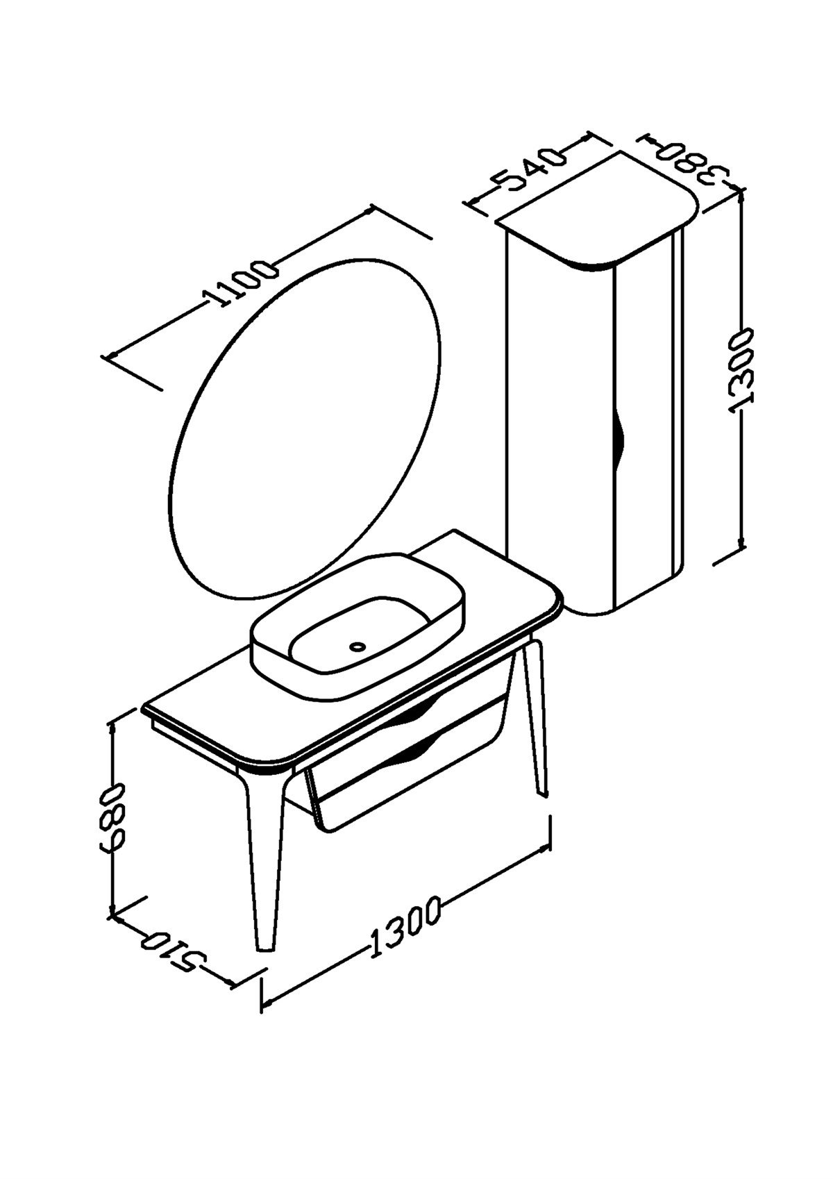 BREZZA 130 CM BELENCO TEZGAH BEYAZ LAVABOLU BANYO DOLABI (BOY DOLAP DAHİL)