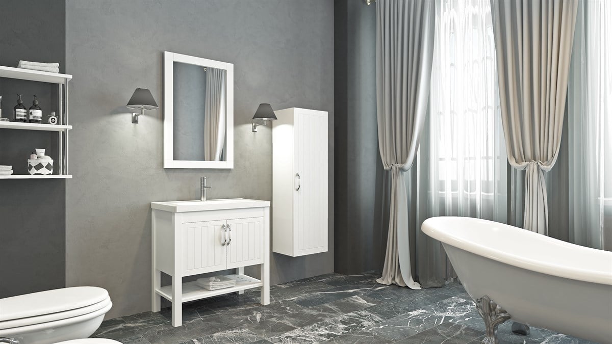 HELEN 80 CM BANYO DOLABI-BEYAZ (BOY DOLAP DAHİL )