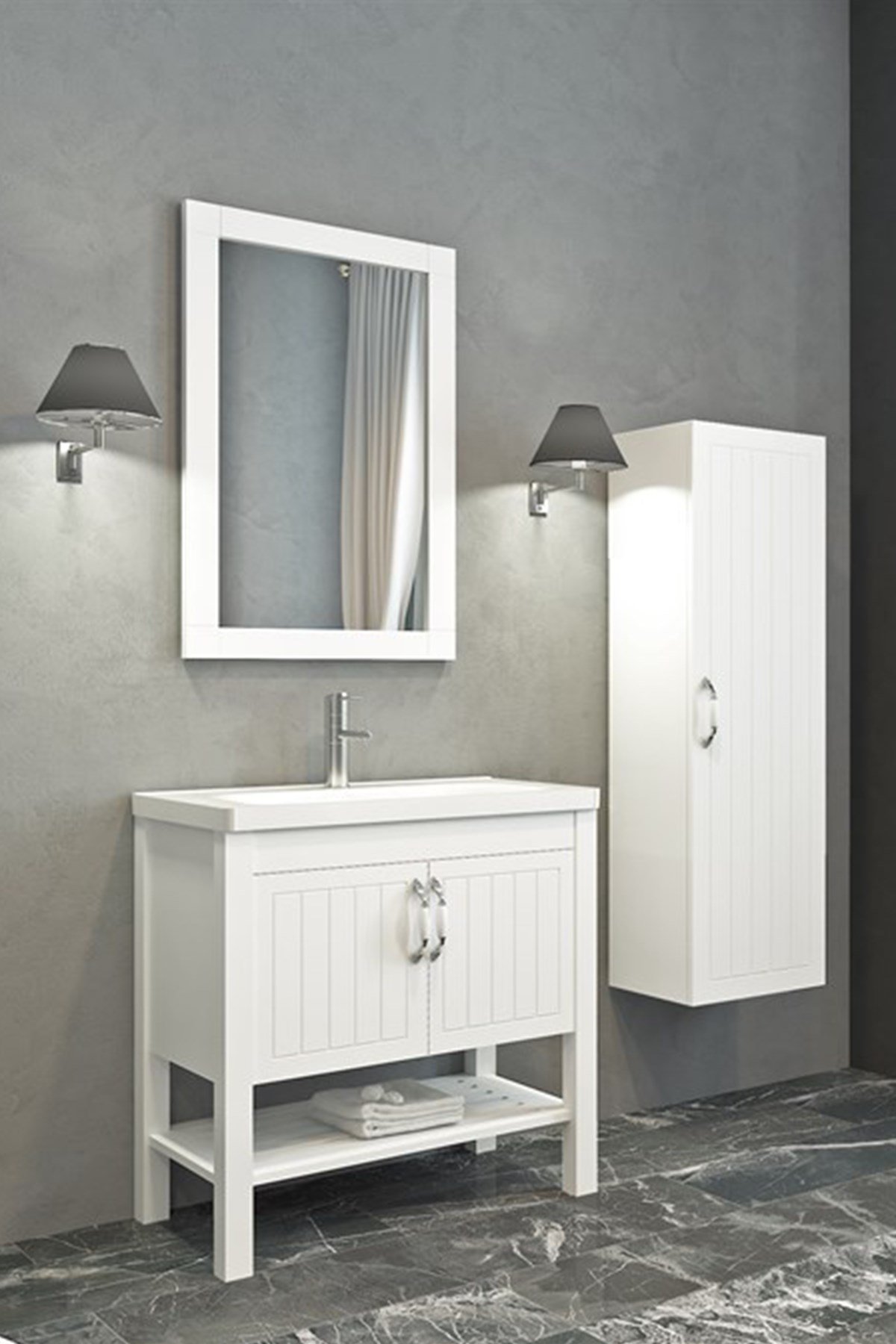 HELEN 80 CM BANYO DOLABI-BEYAZ (BOY DOLAP DAHİL )