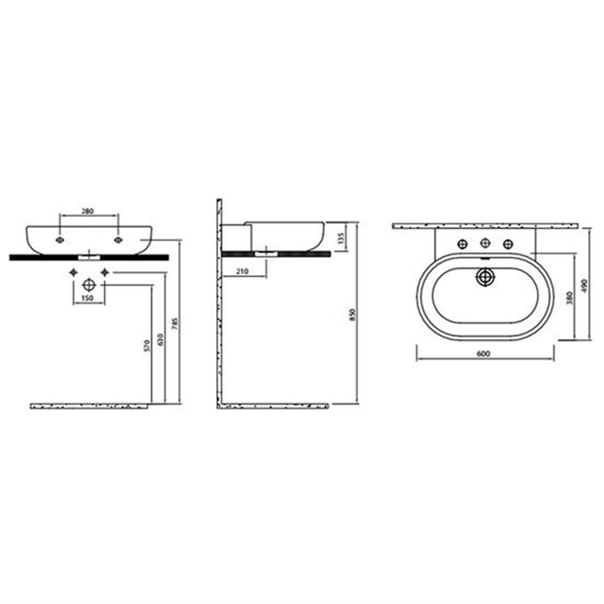 KALE Zero 60 cm Oval Tezgah Üzeri Siyah Lavabo