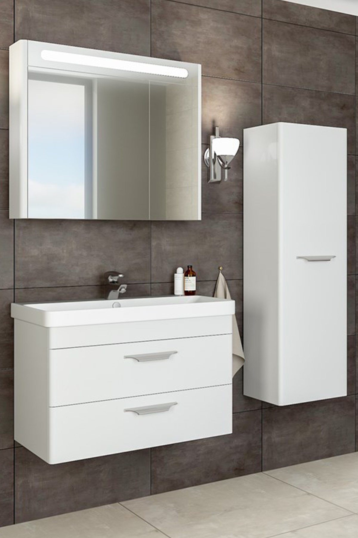 MARİA 80 CM BANYO DOLABI -BEYAZ(BOY DOLAP DAHİL )