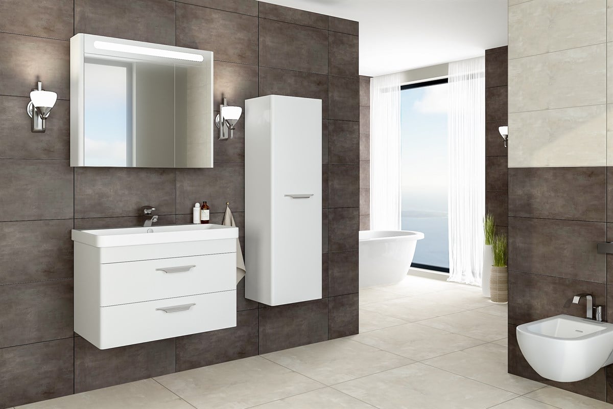 MARİA 80 CM BANYO DOLABI -BEYAZ(BOY DOLAP DAHİL )