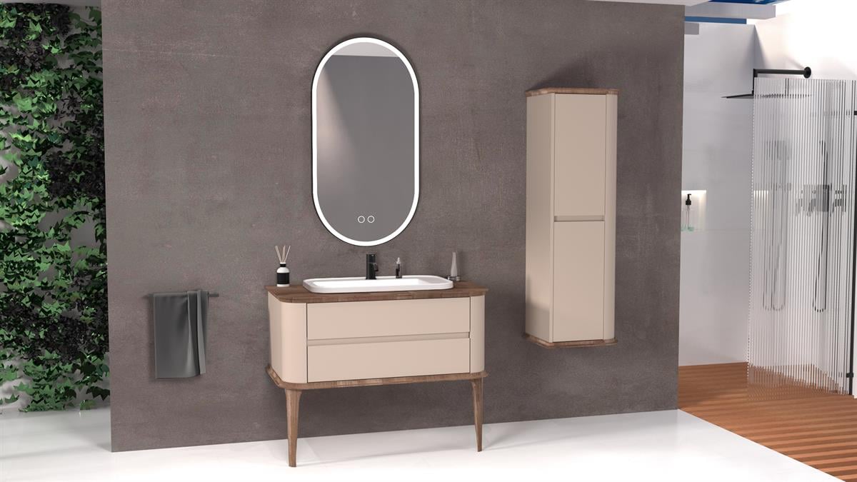 PIER 100 CM BEYAZ LAVABOLU BANYO DOLABI - VİZON / KAYIN 