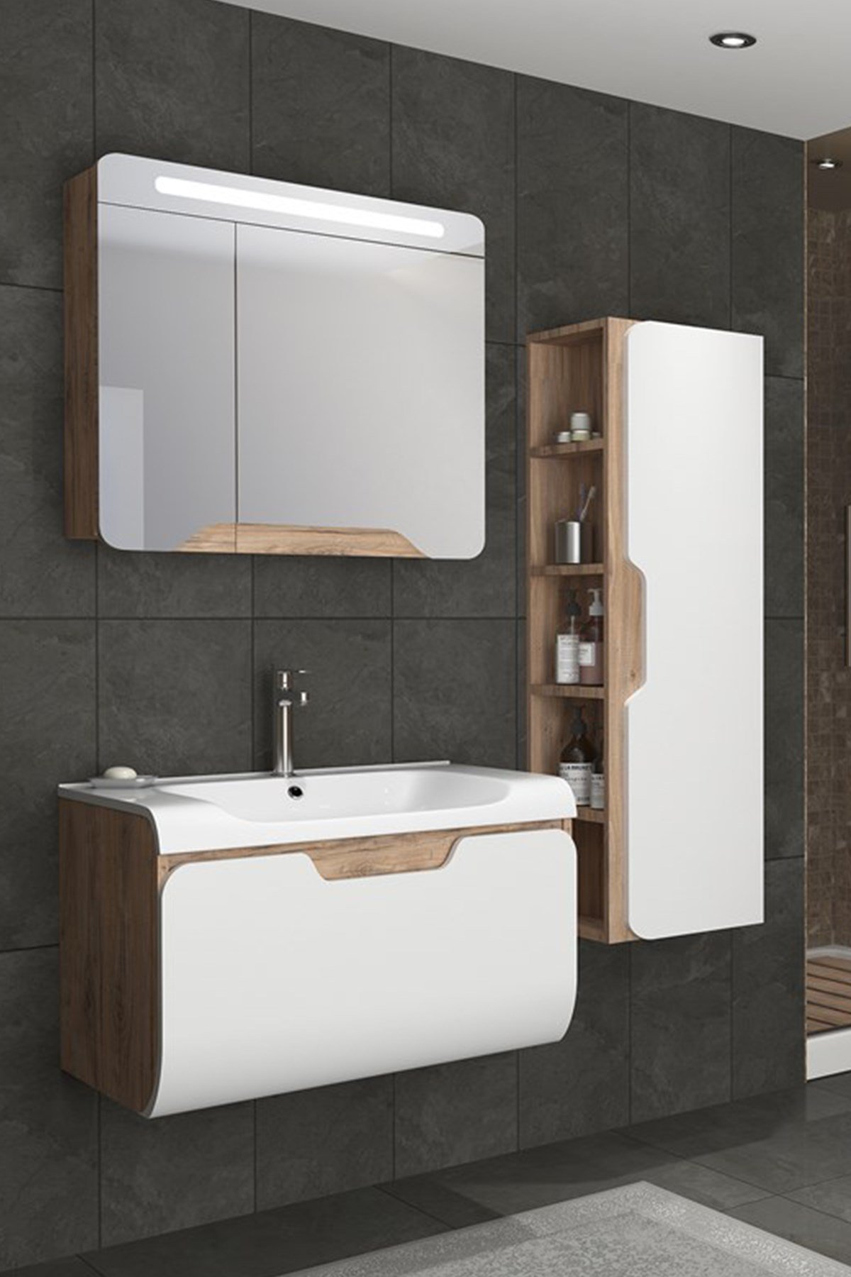 TALES 80  CM BANYO DOLABI -DORADO/BEYAZ(BOY DOLAP DAHİL )