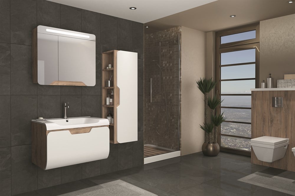 TALES 80  CM BANYO DOLABI -DORADO/BEYAZ(BOY DOLAP DAHİL )