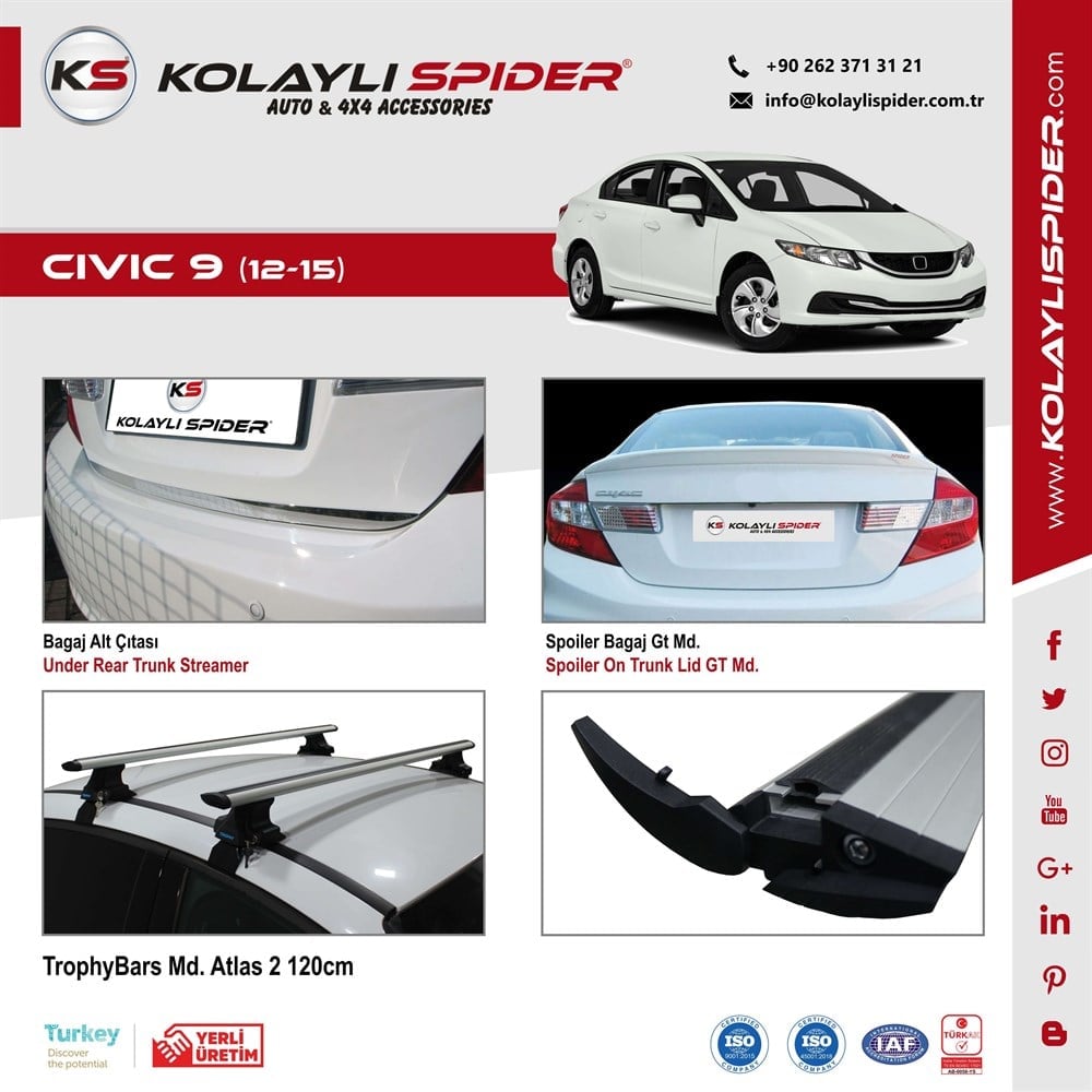 Honda Civic 9 Kapı Eşiği 4 Prç Krom 2012 ve Sonrası, 