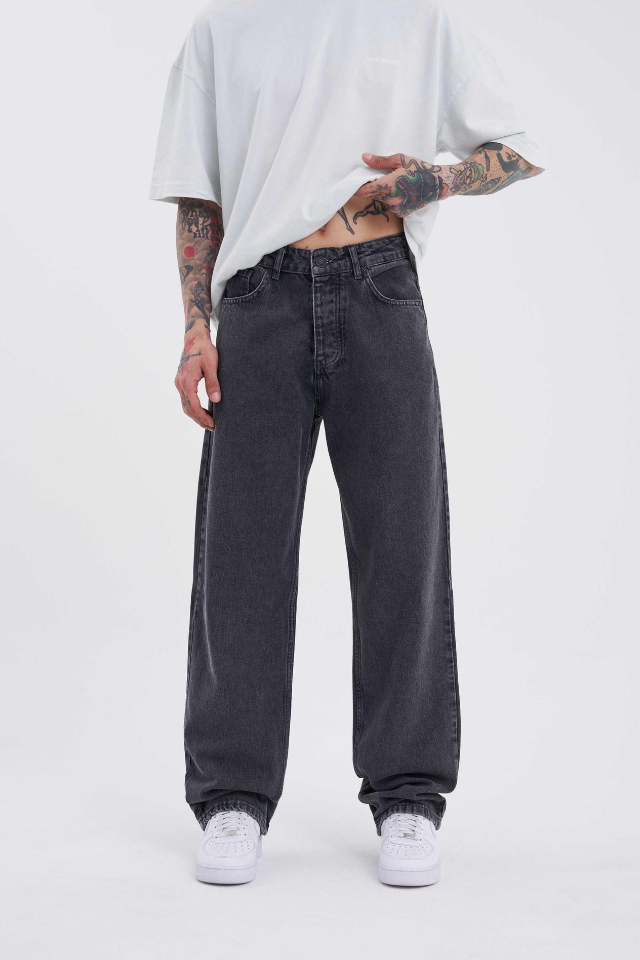 Erkek Relaxed Baggy Jean Efektli Antrasit Pantolon