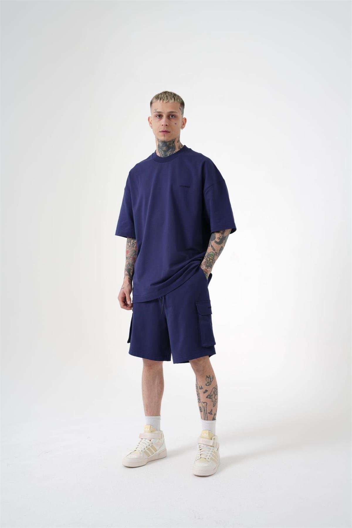 Oversize Kargo Cepli Basic Şort Lacivert