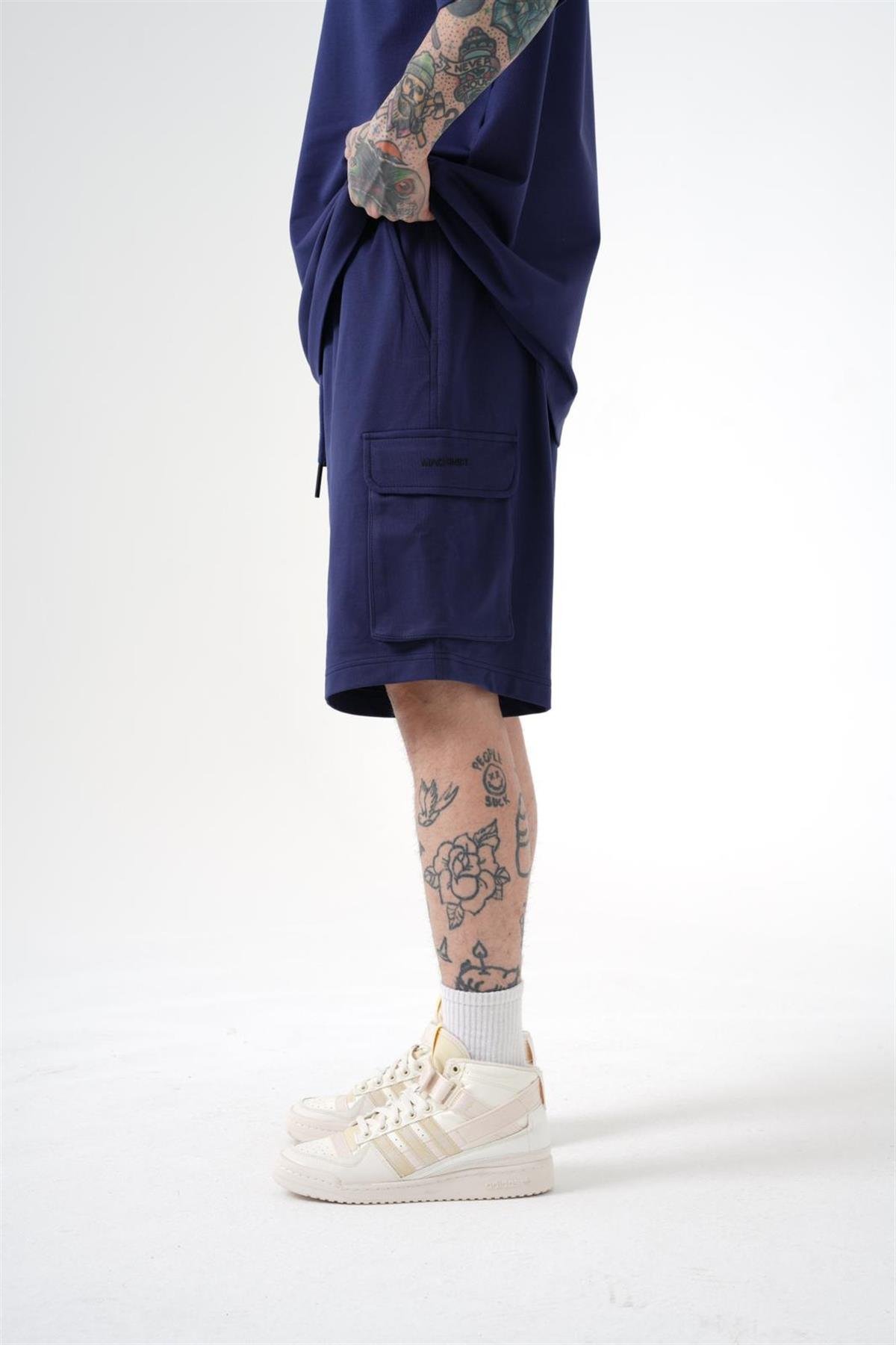 Oversize Kargo Cepli Basic Şort Lacivert