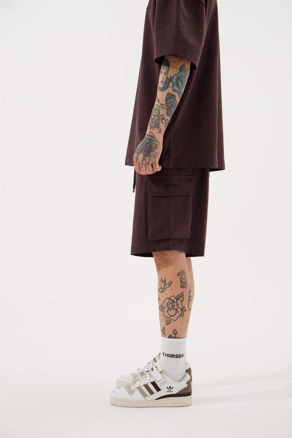 Oversize Kargo Cepli Basic Şort Kahve