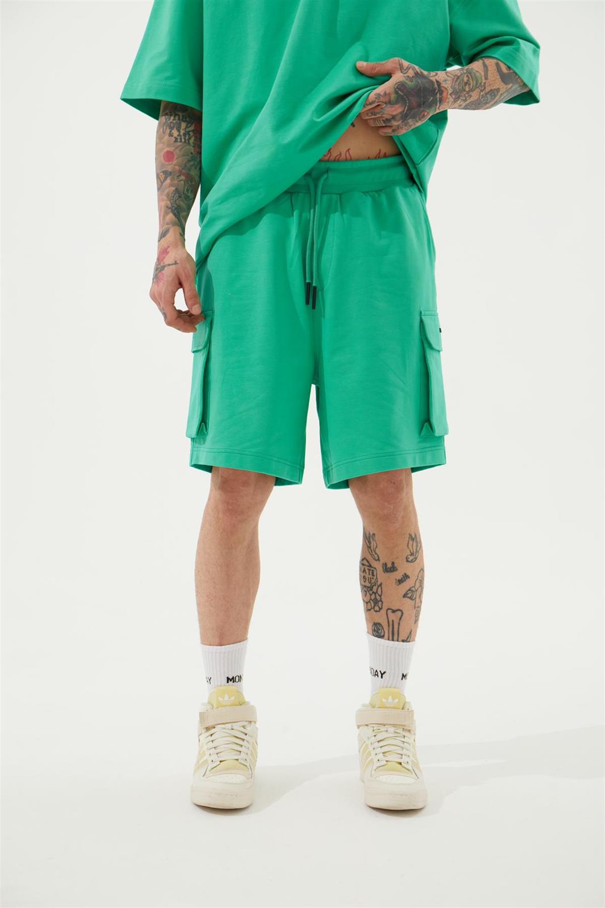 Erkek Kargo Basic Oversize Yeşil Şort