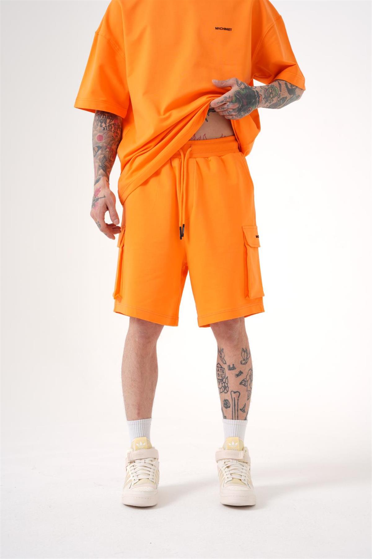 Oversize Kargo Cepli Basic Şort Turuncu