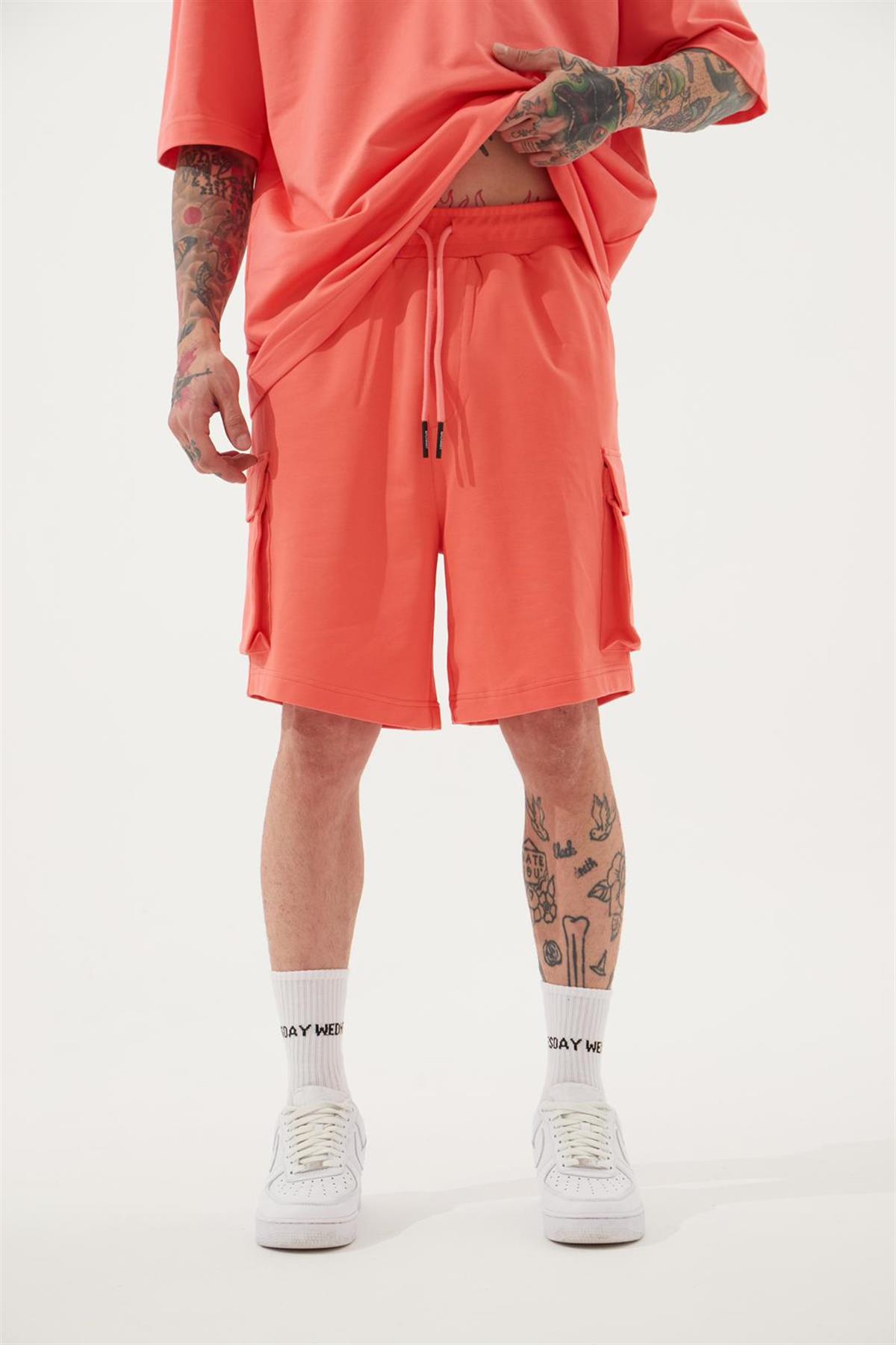 Erkek Kargo Cepli Basic Oversize Pembe Şort