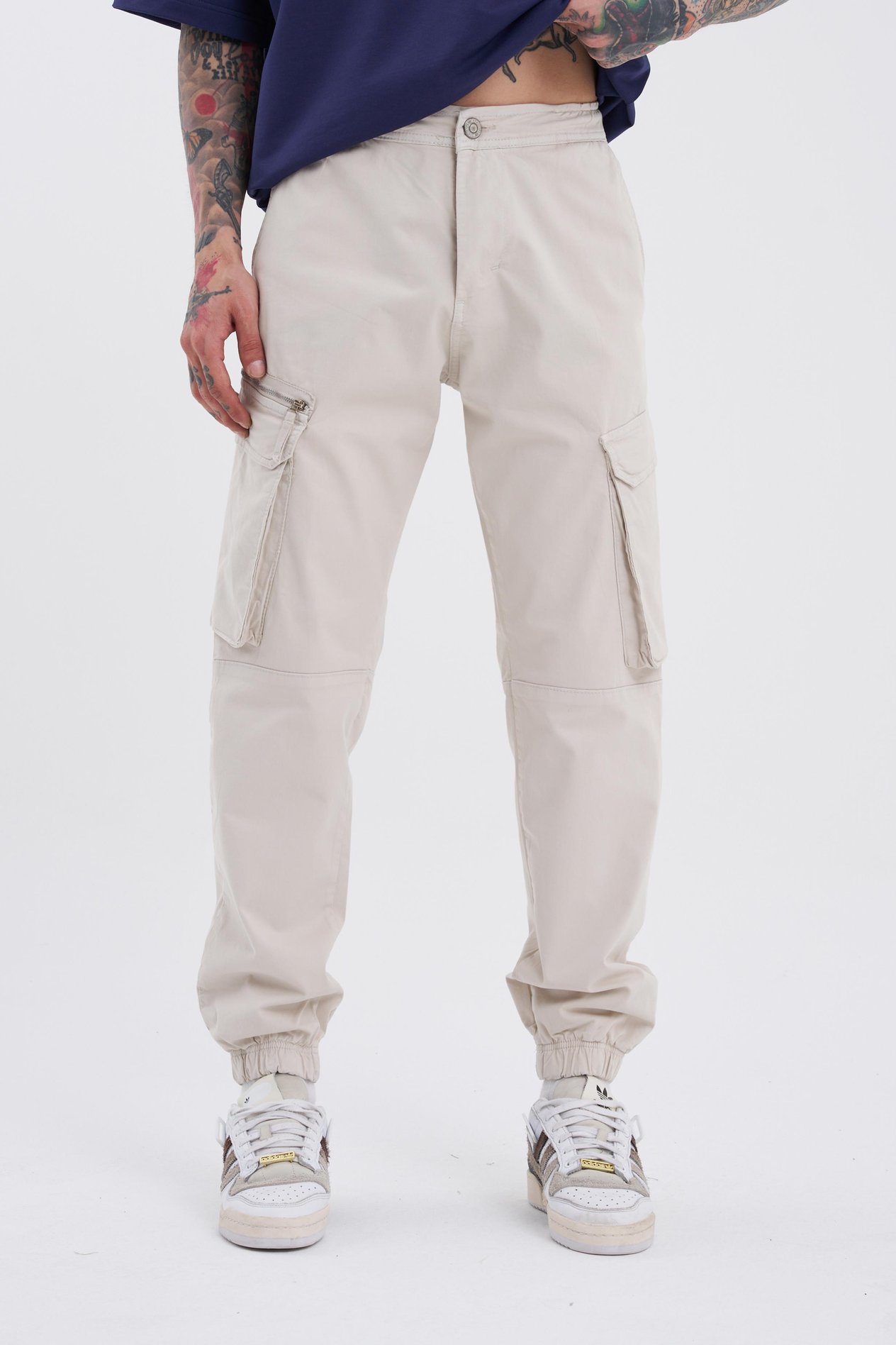 Erkek Kargo Cepli Jogger Ekru Jean