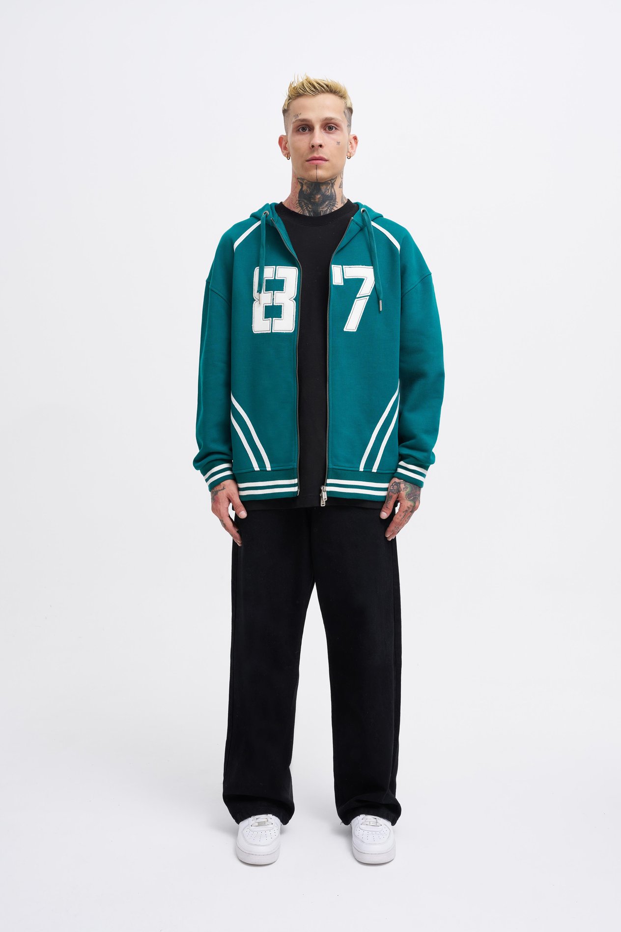 Erkek 87 Aplique Petrol Zip Jacket