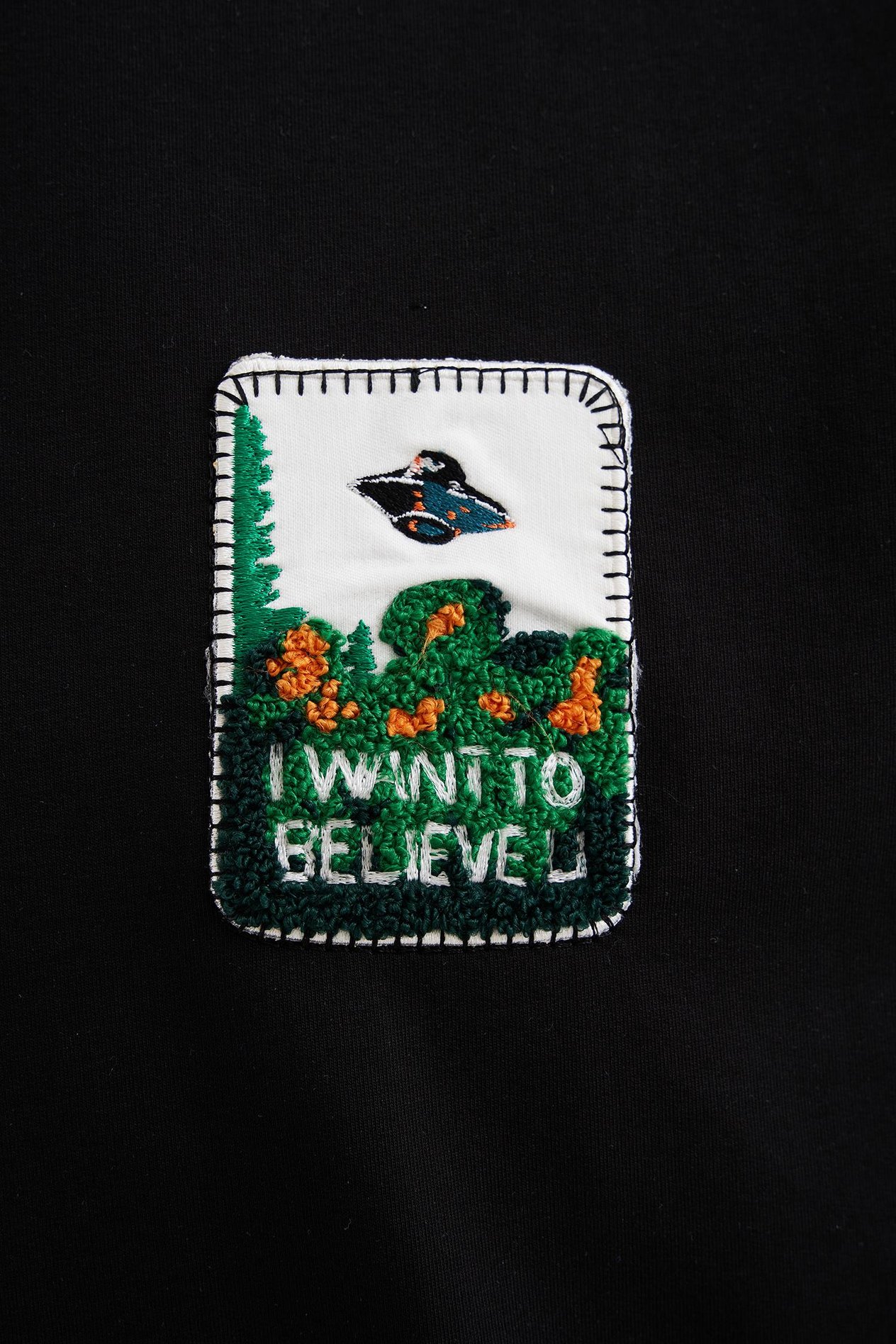 Erkek Alien Embroidery Oversize Siyah Tişört