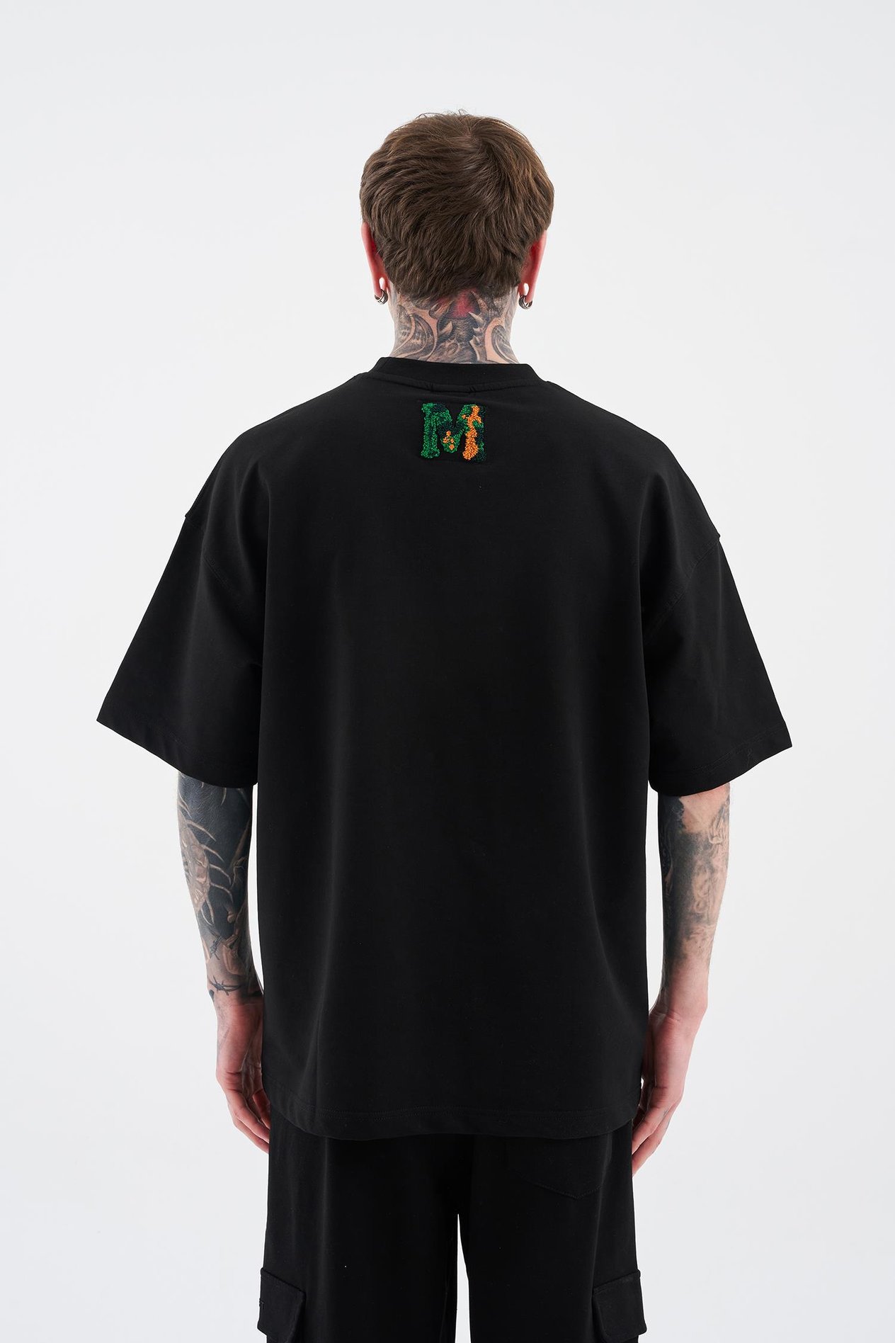 Erkek Alien Embroidery Oversize Siyah Tişört