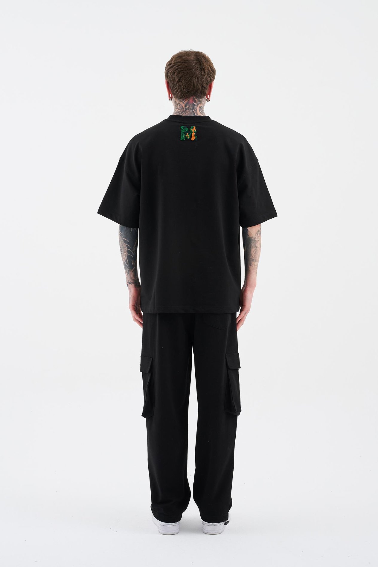 Erkek Alien Embroidery Oversize Siyah Tişört