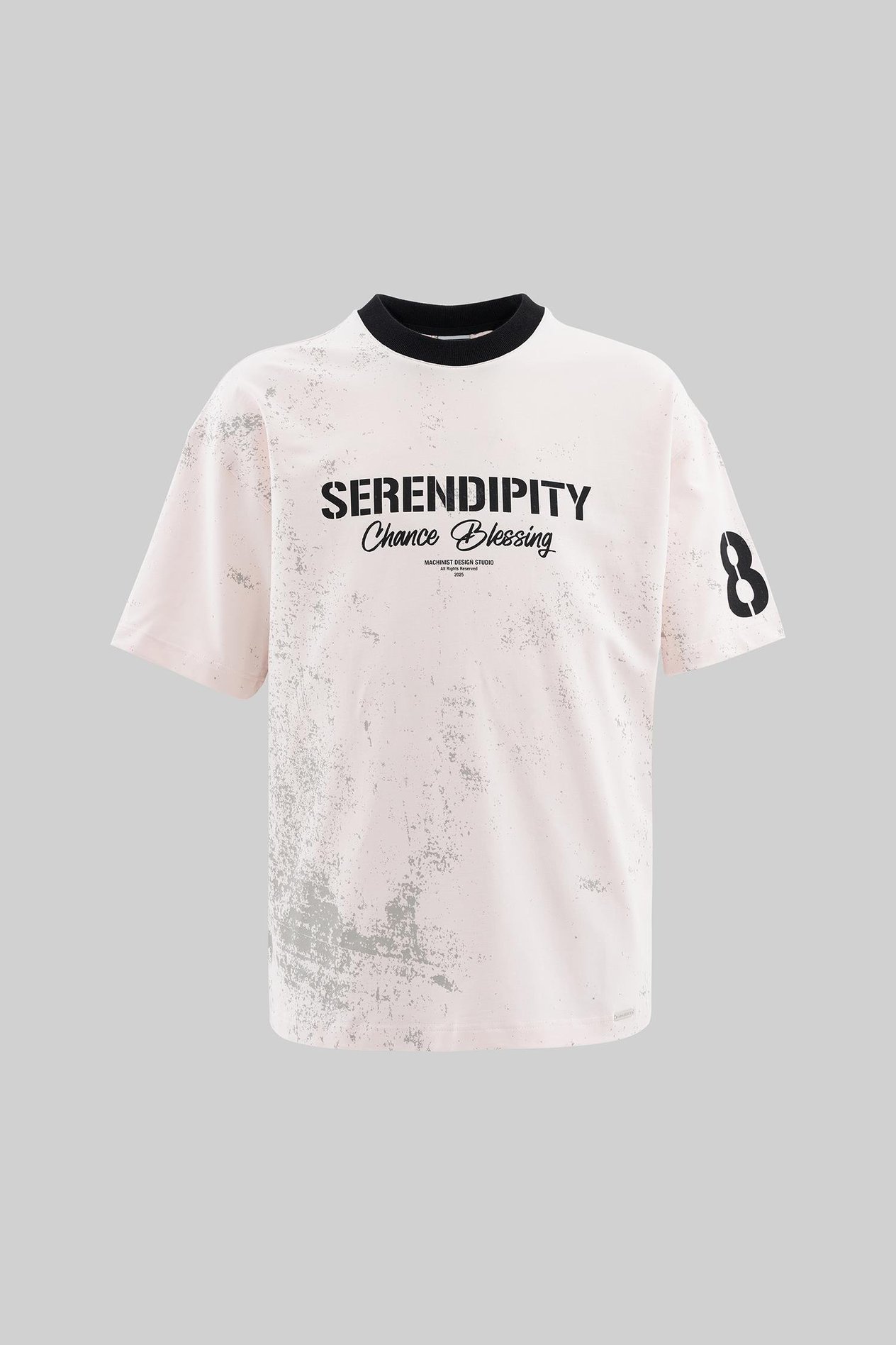 Erkek All Over Printed And Contrast Collar Oversize Açık Pembe Tişört