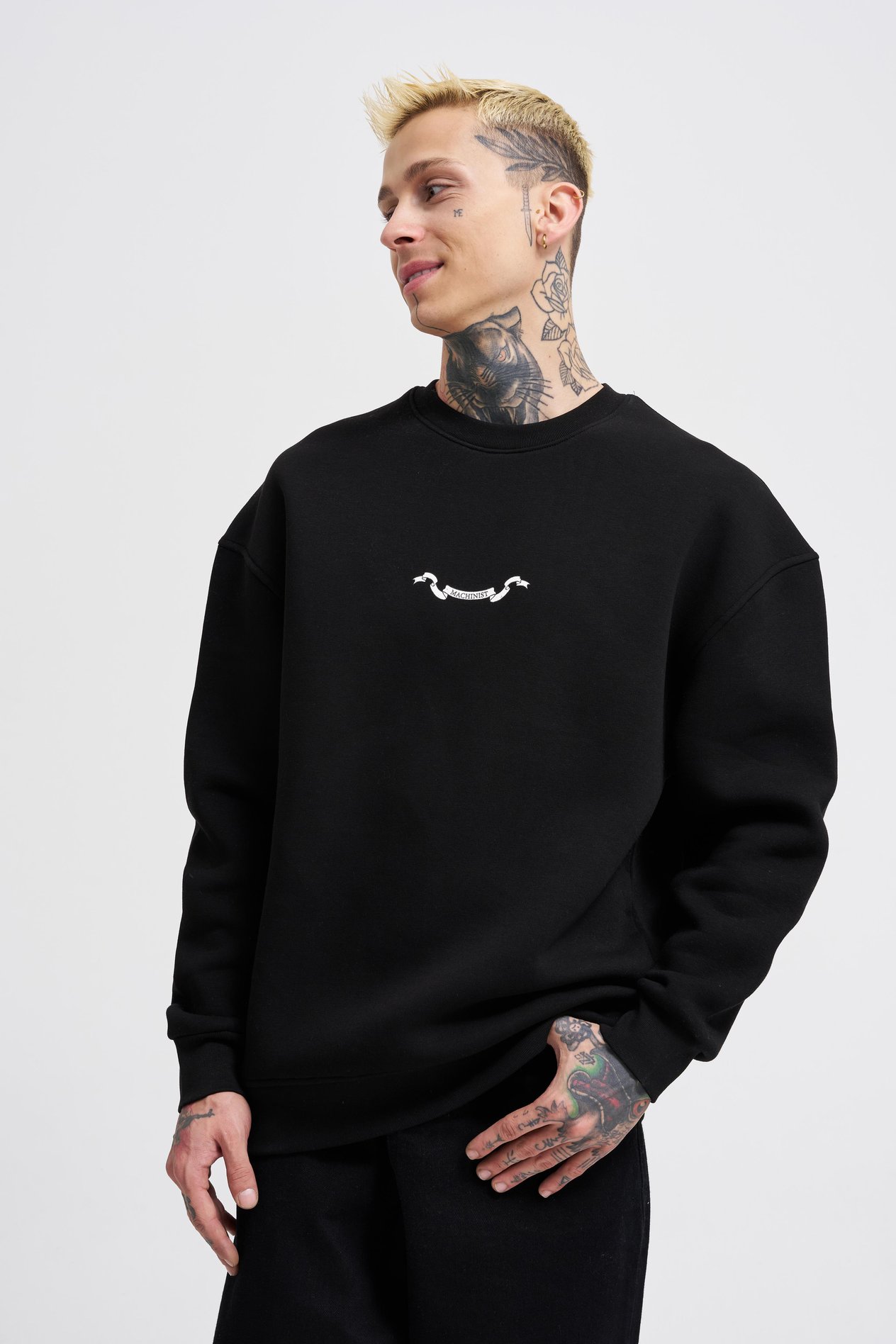 Erkek Angel and Ribbon Printed Sweatshirt BLACK