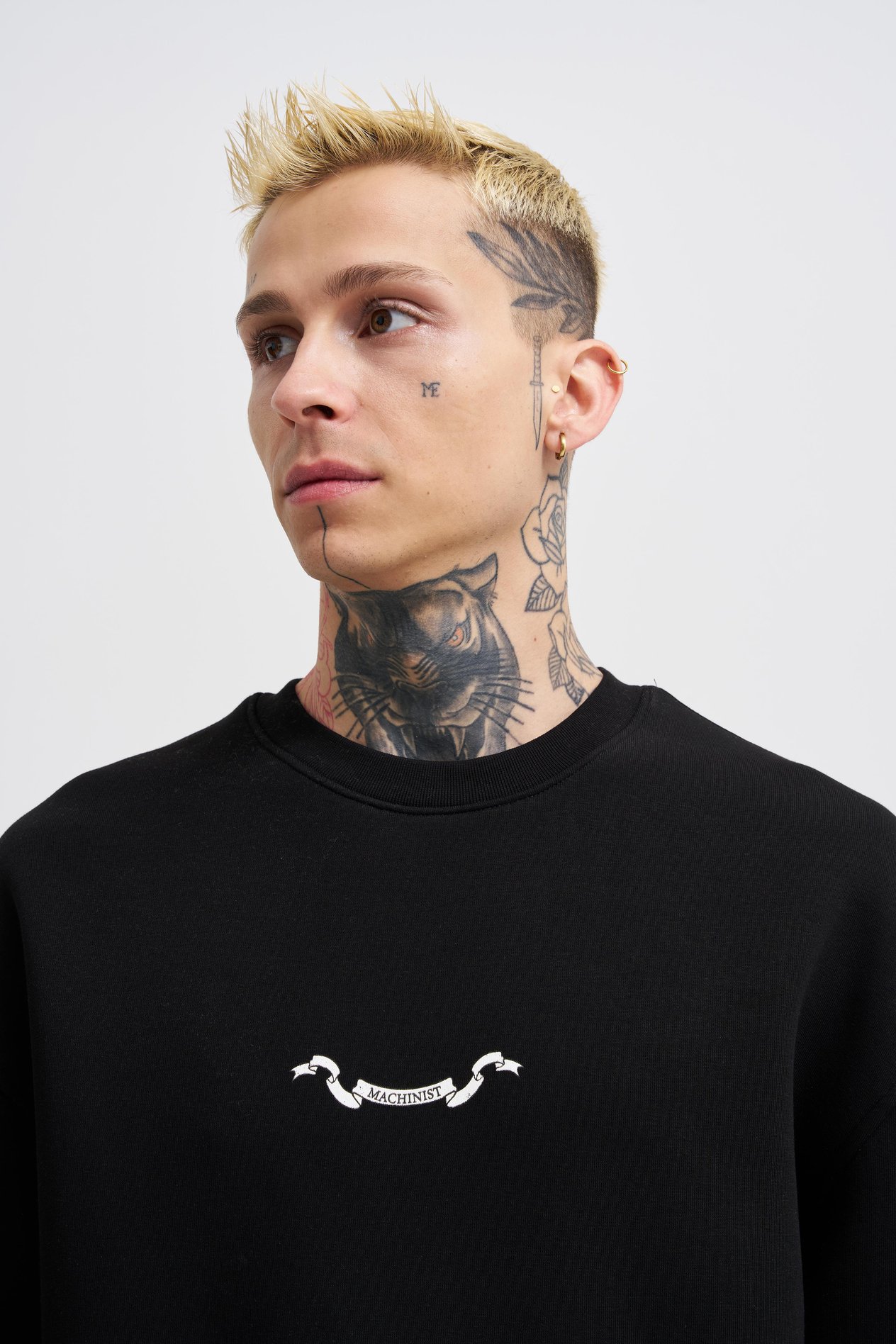 Erkek Angel and Ribbon Printed Sweatshirt BLACK