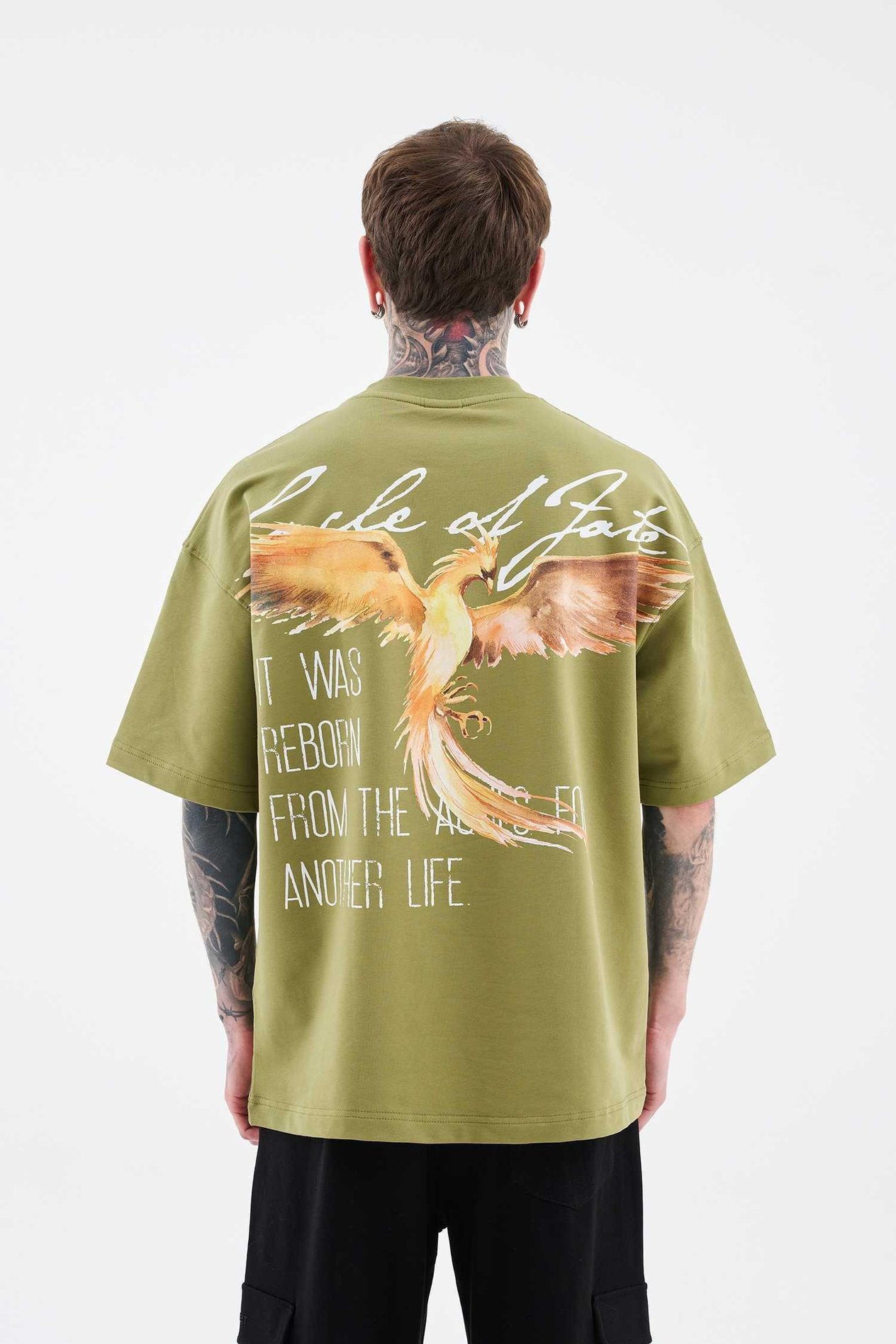 Erkek Anka Printed Oversi̇ze Ti̇şört ARMY GREEN