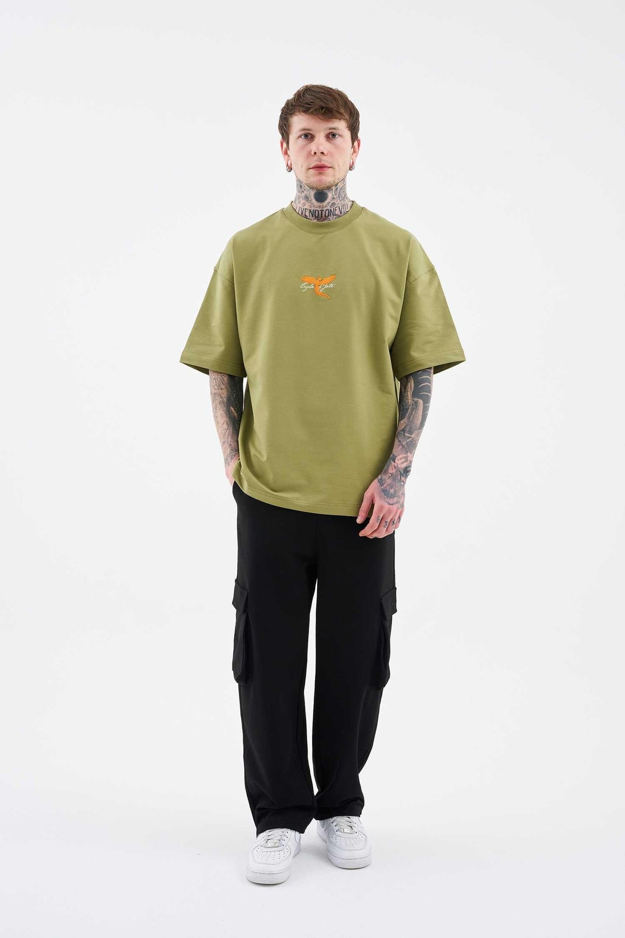 Erkek Anka Printed Oversi̇ze Ti̇şört ARMY GREEN
