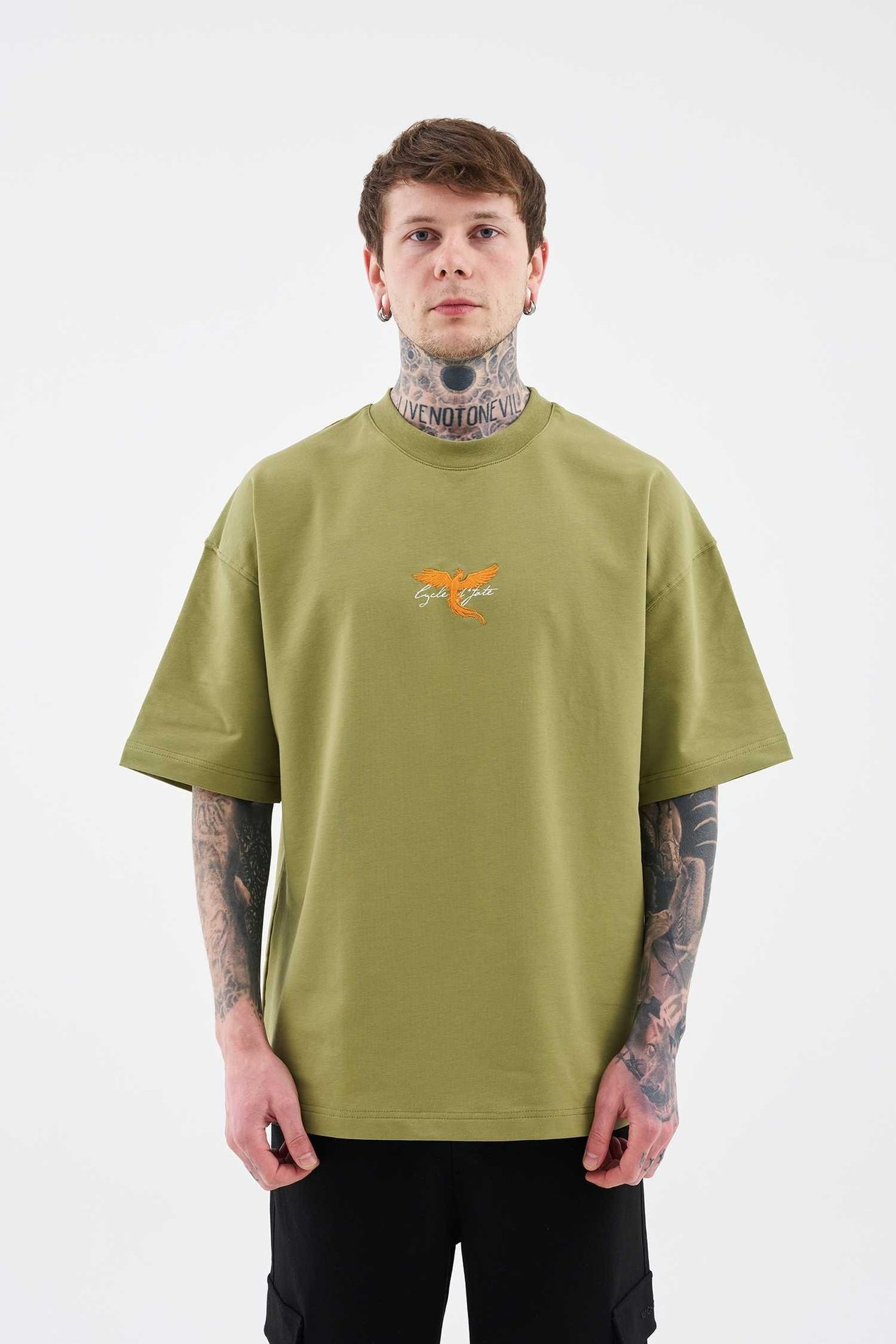 Erkek Anka Printed Oversi̇ze Ti̇şört ARMY GREEN