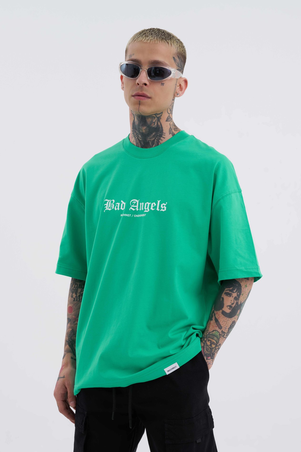 Erkek Bad Angels Baskılı Oversize Açık Yeşil Tişört