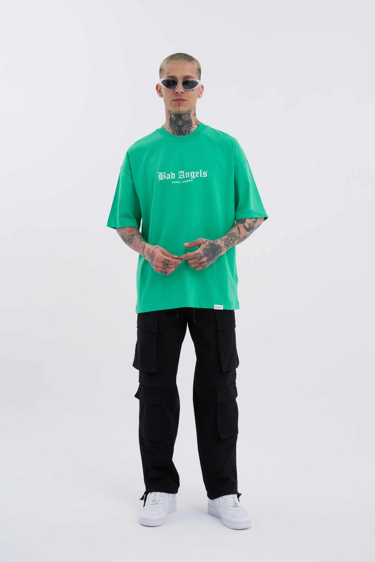 Erkek Bad Angels Baskılı Oversize Açık Yeşil Tişört