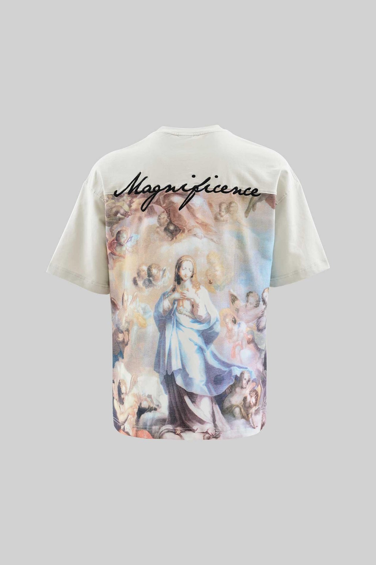 Erkek Baroque Style Painting Printed Oversize Uzay Grisi Tişört