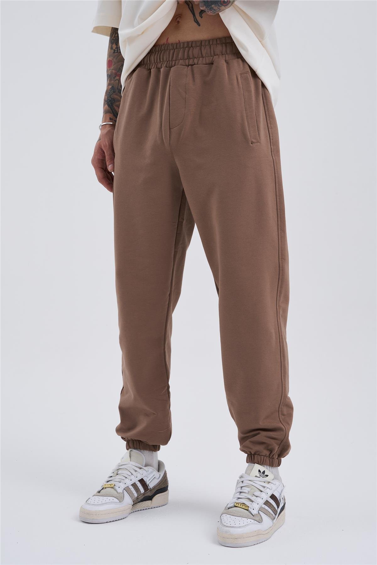 Erkek Basic 3 Cepli Jogger Oversize Kahve Eşofman Altı