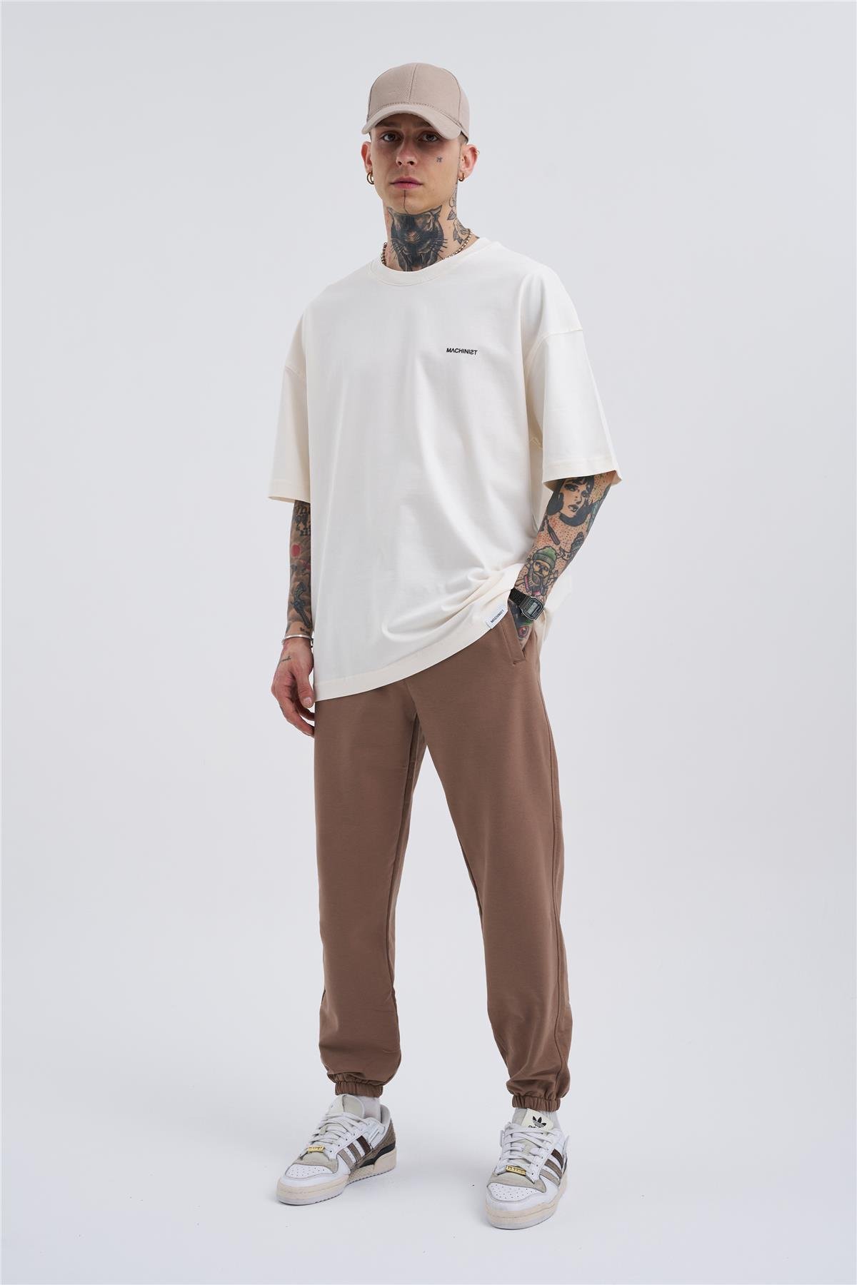 Erkek Basic 3 Cepli Jogger Oversize Kahve Eşofman Altı