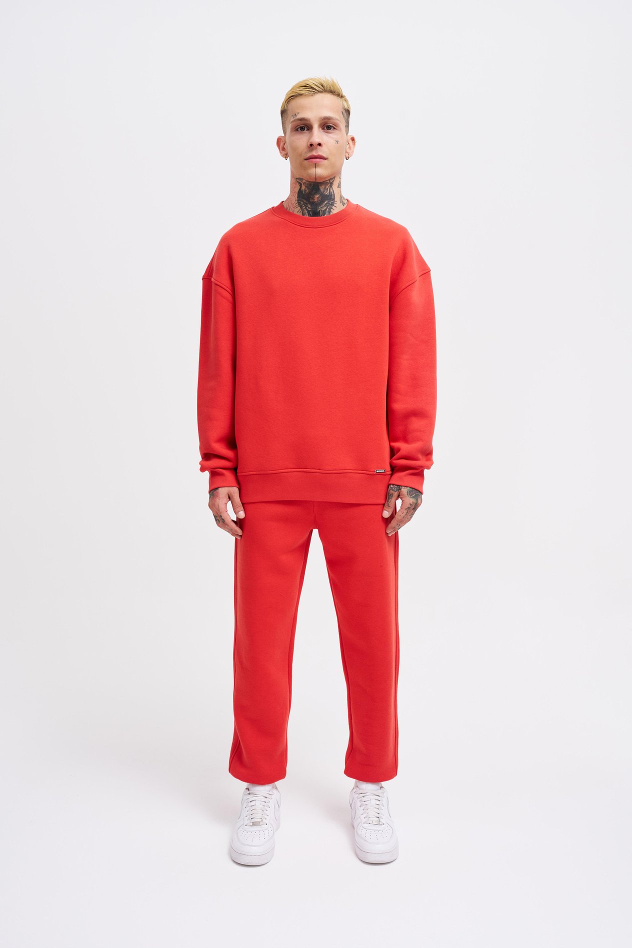 Erkek Basic Bisiklet Yaka Oversize Açık Kırmızı Sweatshirt