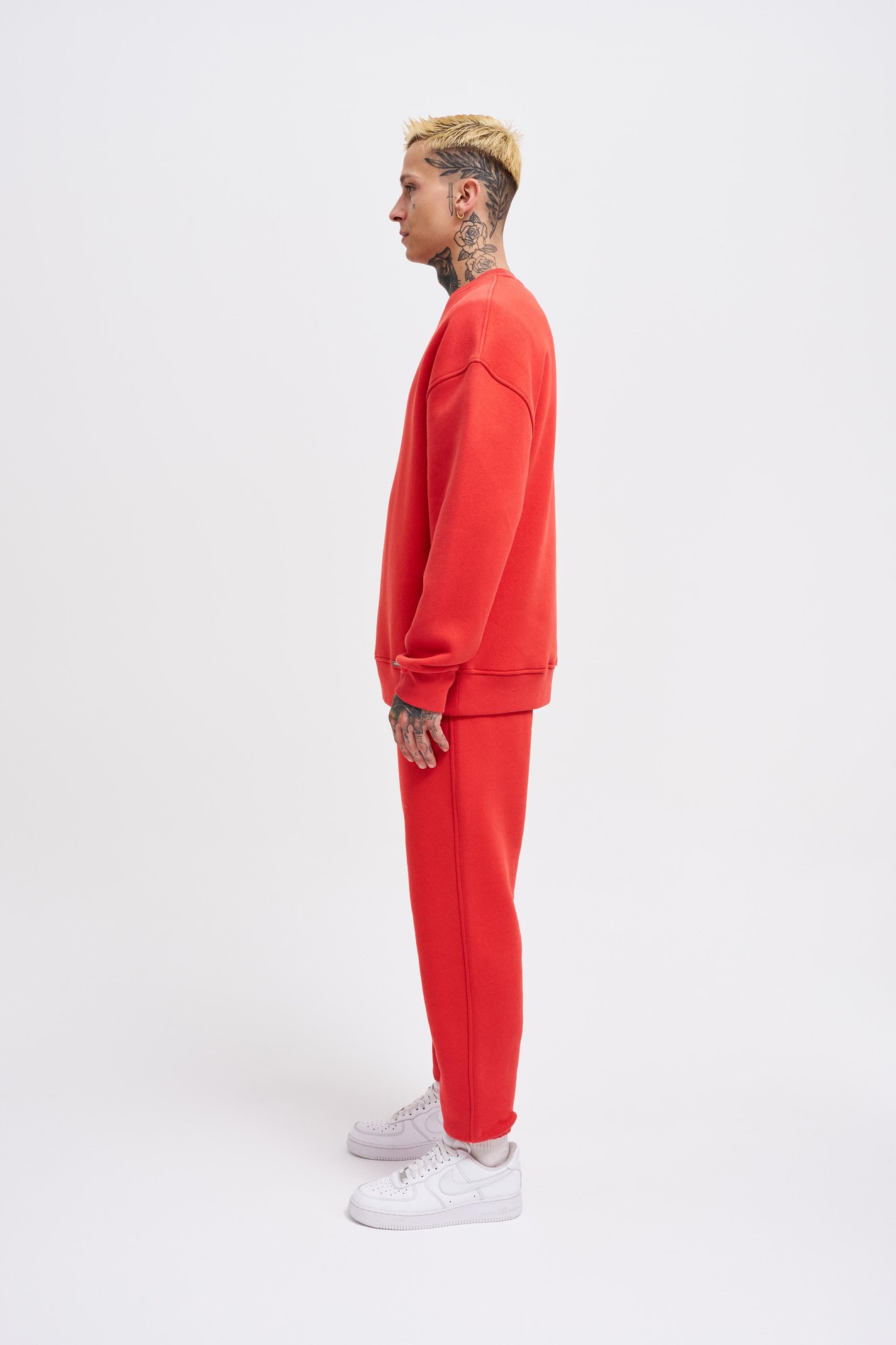 Erkek Basic Bisiklet Yaka Oversize Açık Kırmızı Sweatshirt
