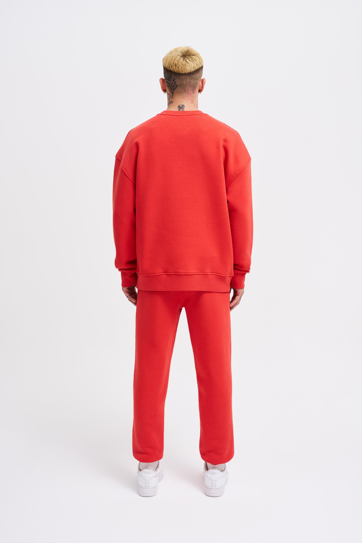 Erkek Basic Bisiklet Yaka Oversize Açık Kırmızı Sweatshirt