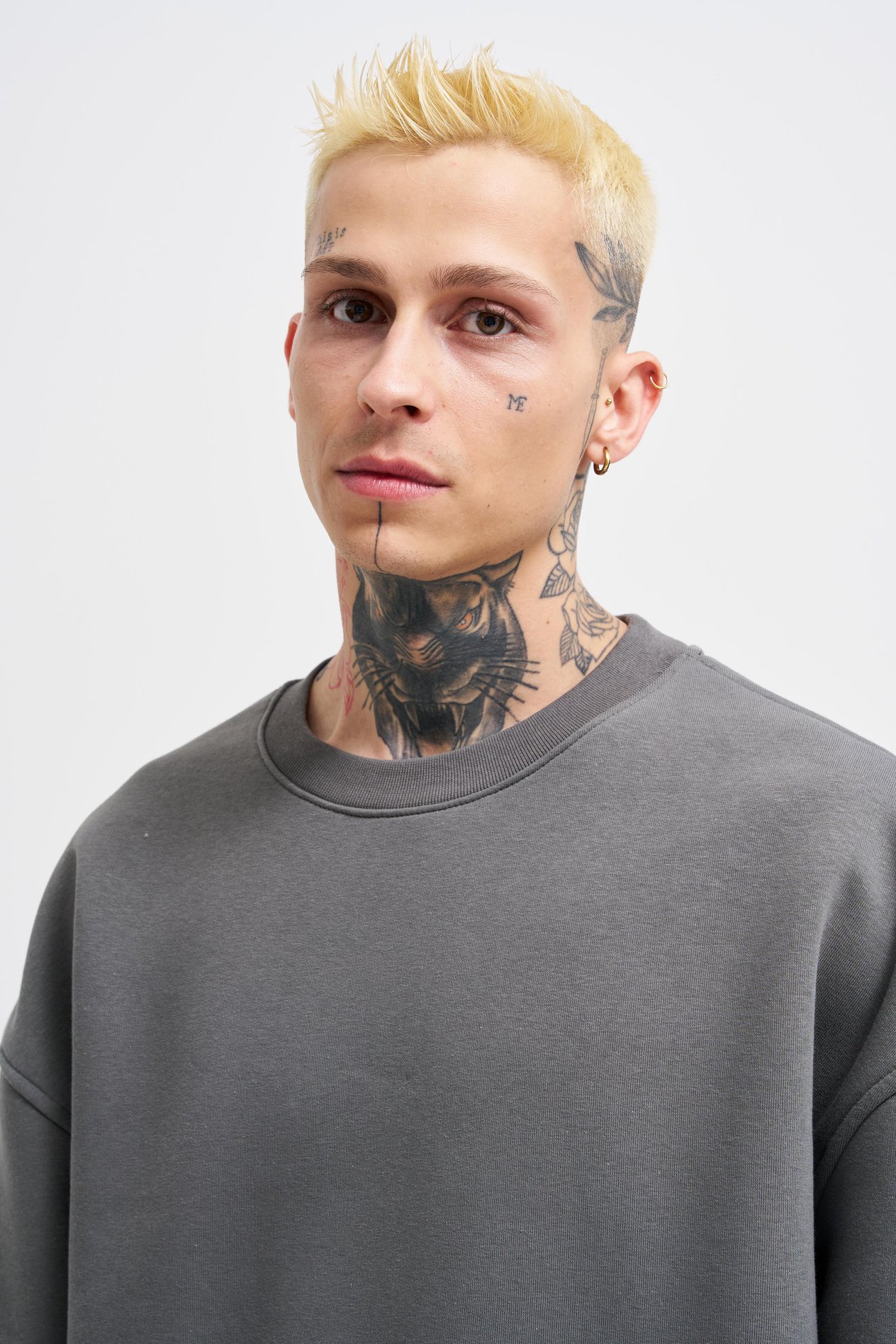 Erkek Basic Bisiklet Yaka Oversize Füme Sweatshirt