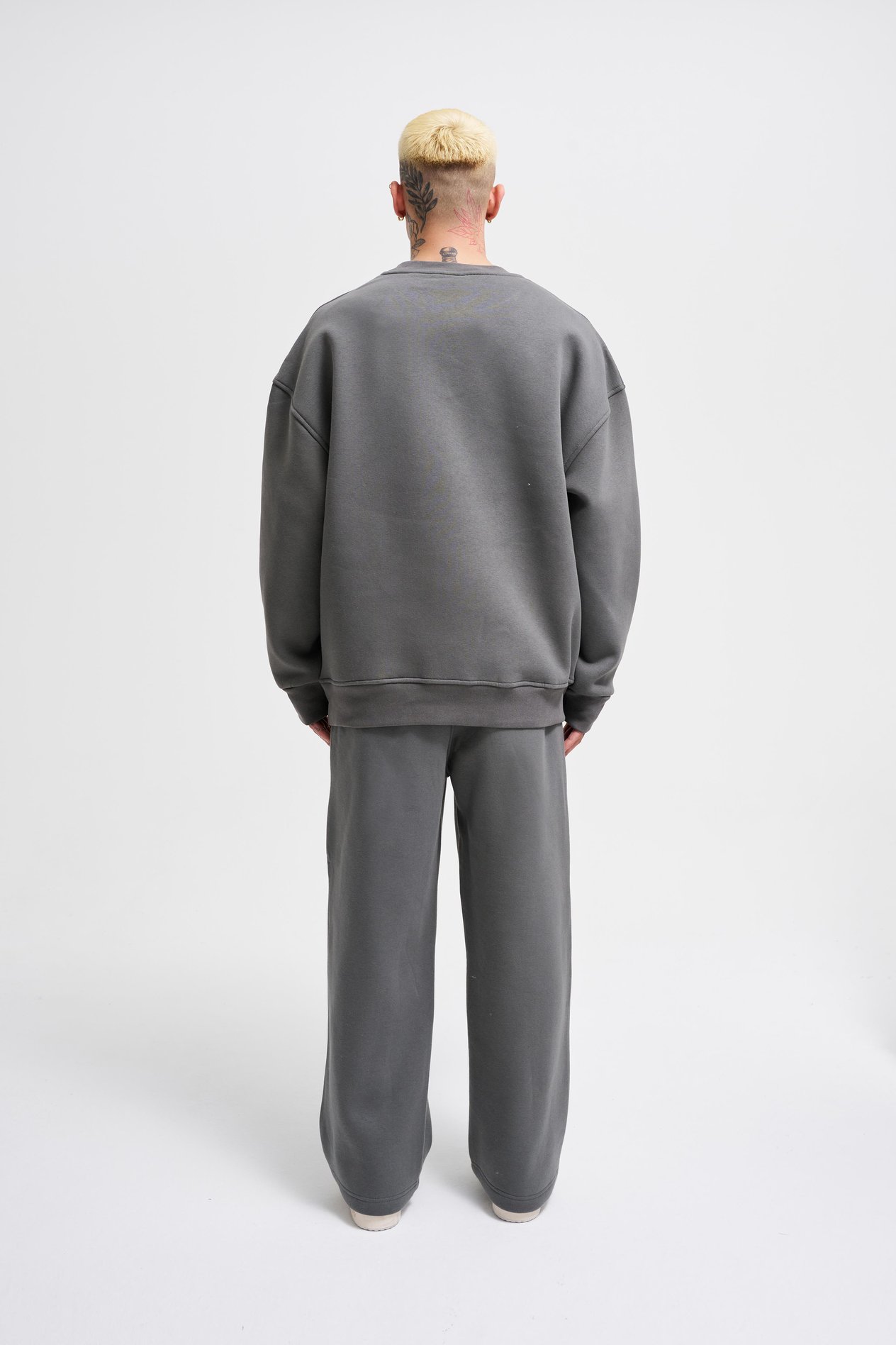 Erkek Basic Bisiklet Yaka Oversize Füme Sweatshirt