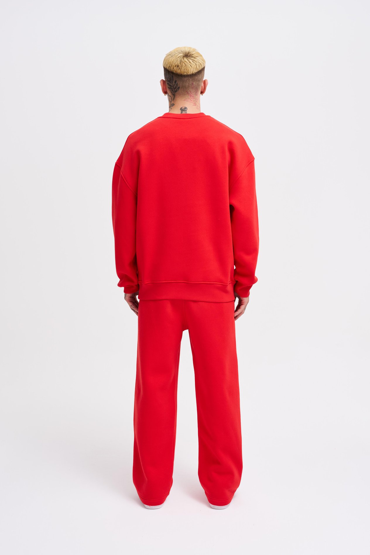 Erkek Basic Bisiklet Yaka Oversize Kırmızı Sweatshirt