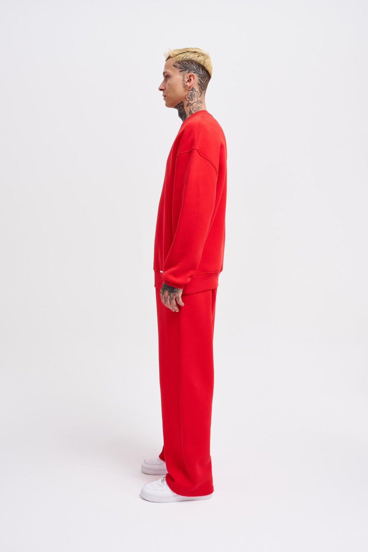 Erkek Basic Bisiklet Yaka Oversize Kırmızı Sweatshirt