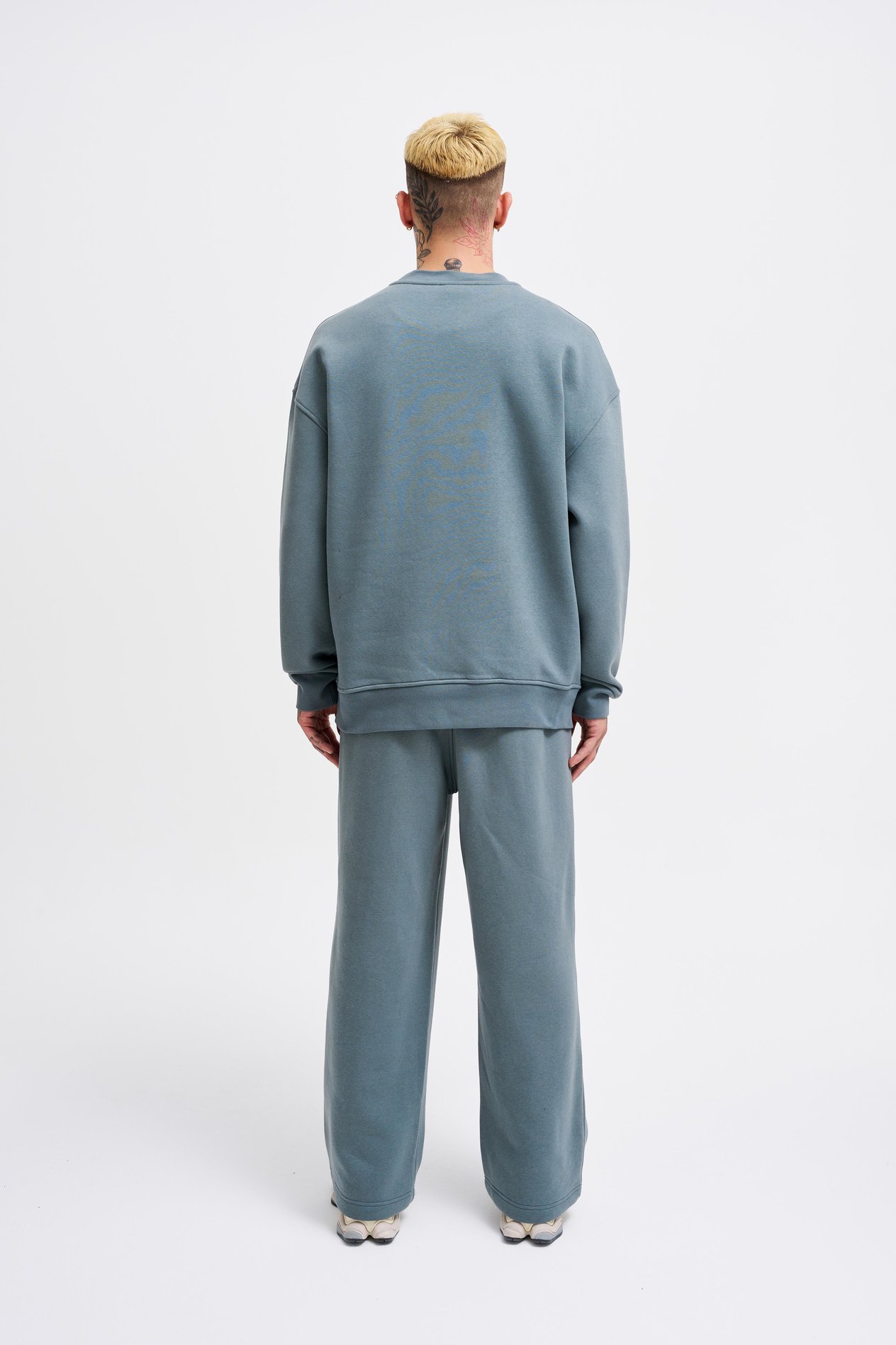 Erkek Basic Bisiklet Yaka Oversize Mavi Sweatshirt