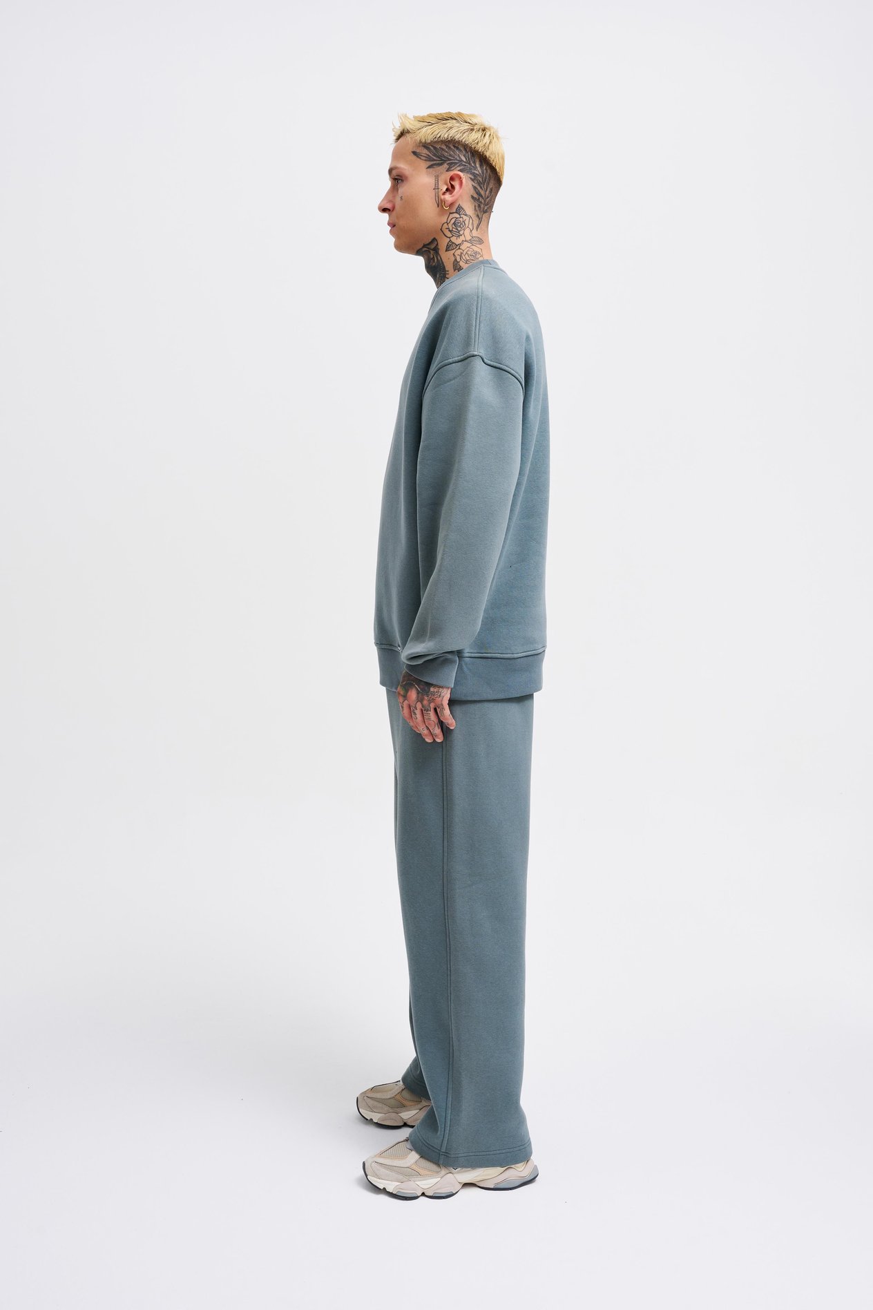 Erkek Basic Bisiklet Yaka Oversize Mavi Sweatshirt