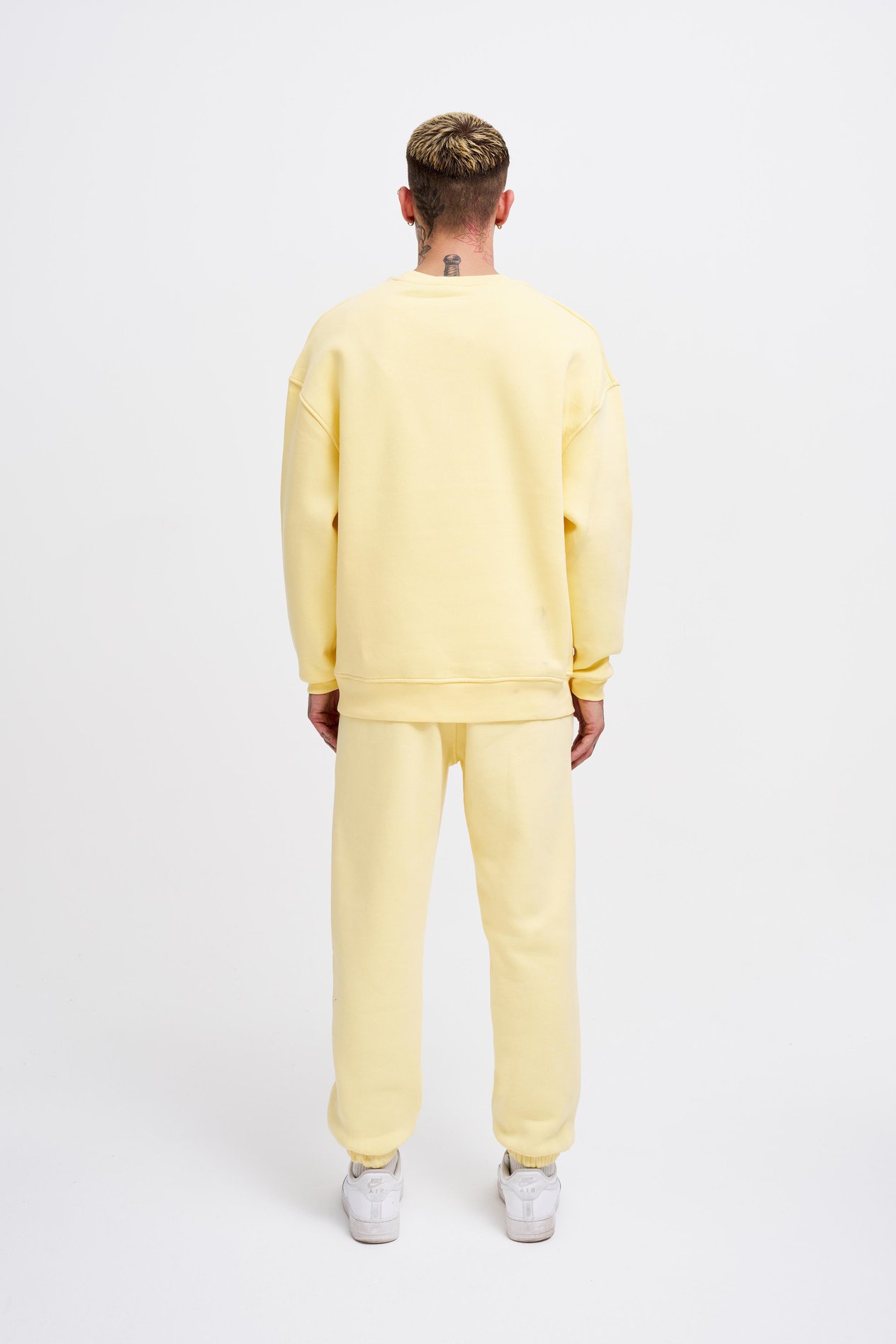 Erkek Basic Bisiklet Yaka Oversize Sarı Sweatshirt