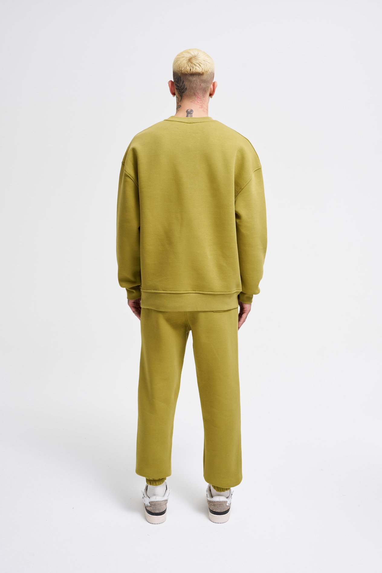 Erkek Basic Bisiklet Yaka Oversize Yeşil Sweatshirt